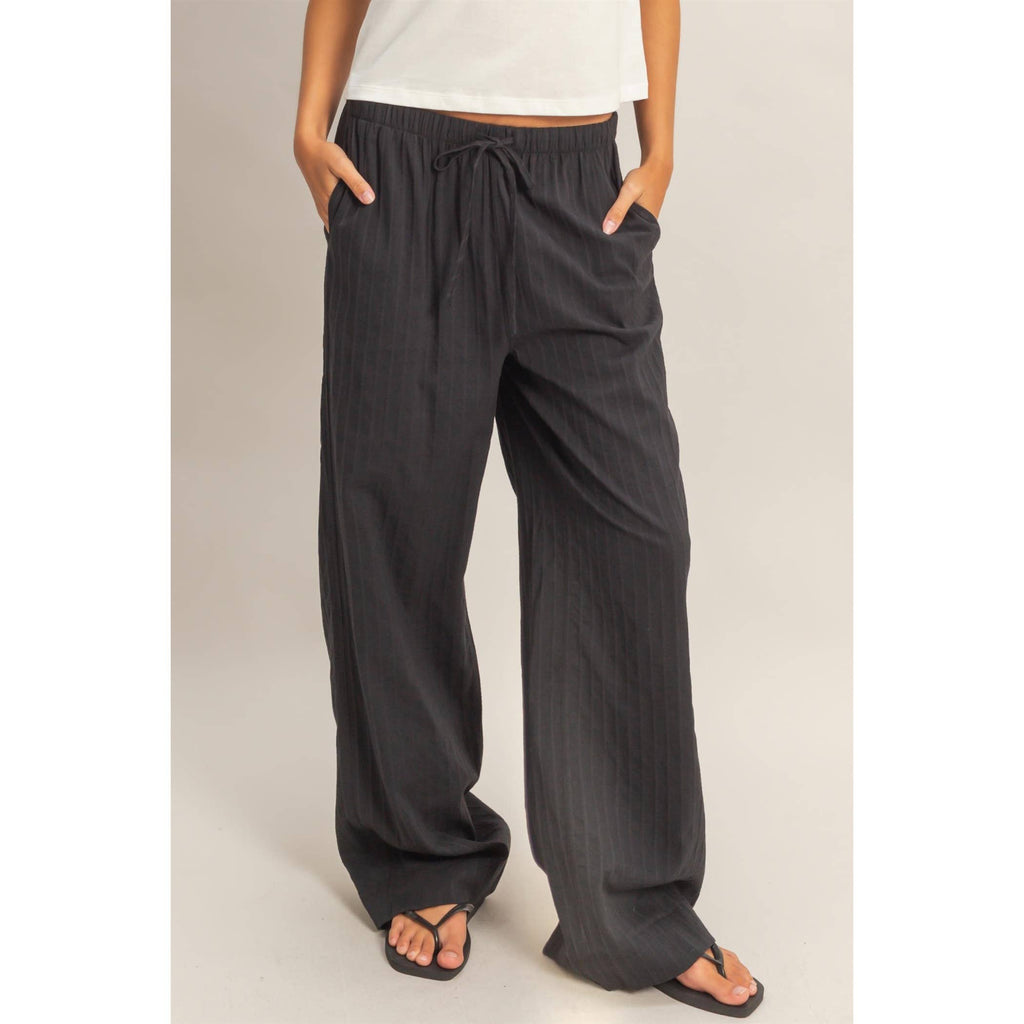 Pinstriped Jacquard Drawstring Pants: NAVY / S-M-L(2-2-2)
