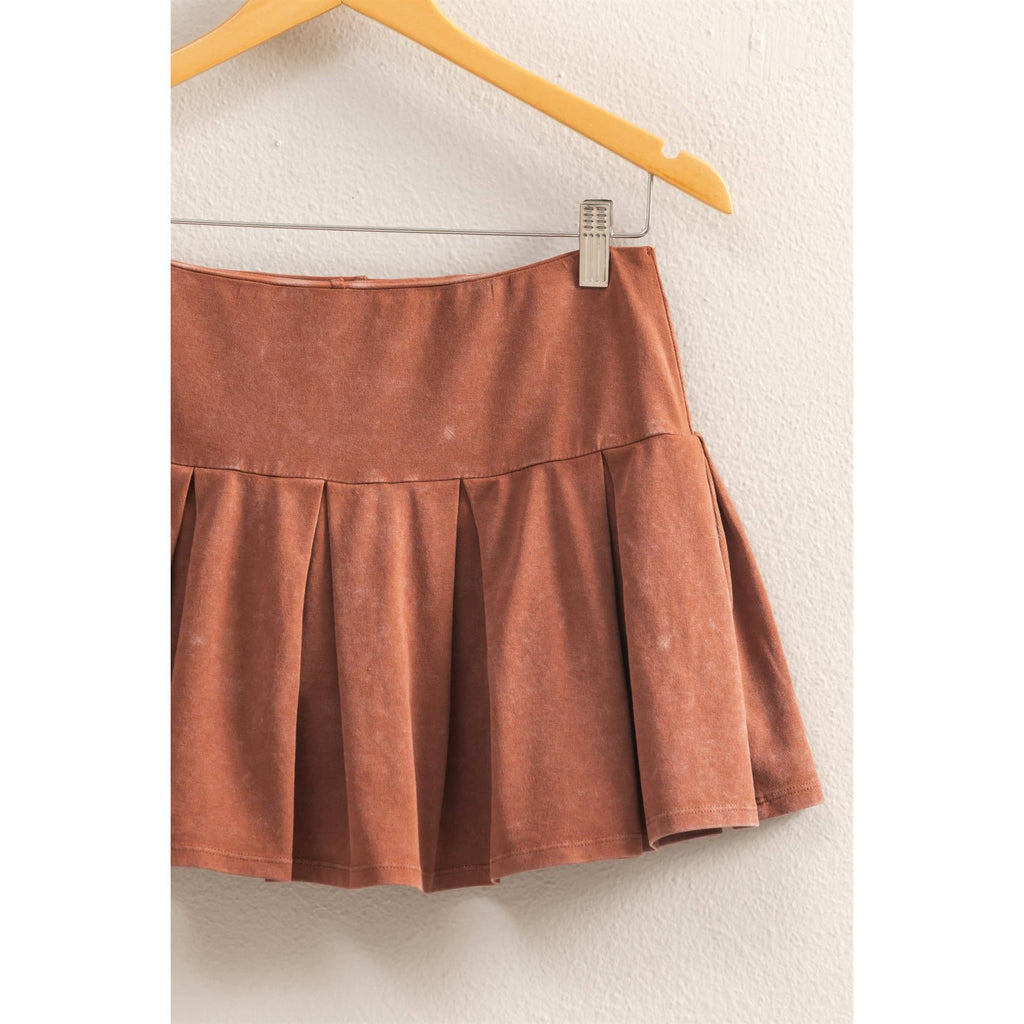 Mid Rise Pleated Mini Skort: DUSTY INDIGO / S-M-L(2-2-2)
