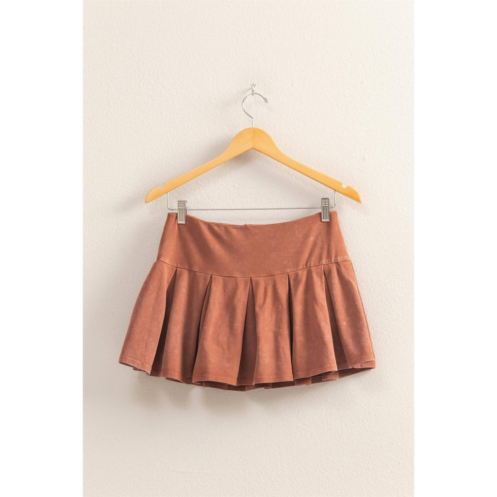 Mid Rise Pleated Mini Skort: DUSTY INDIGO / S-M-L(2-2-2)