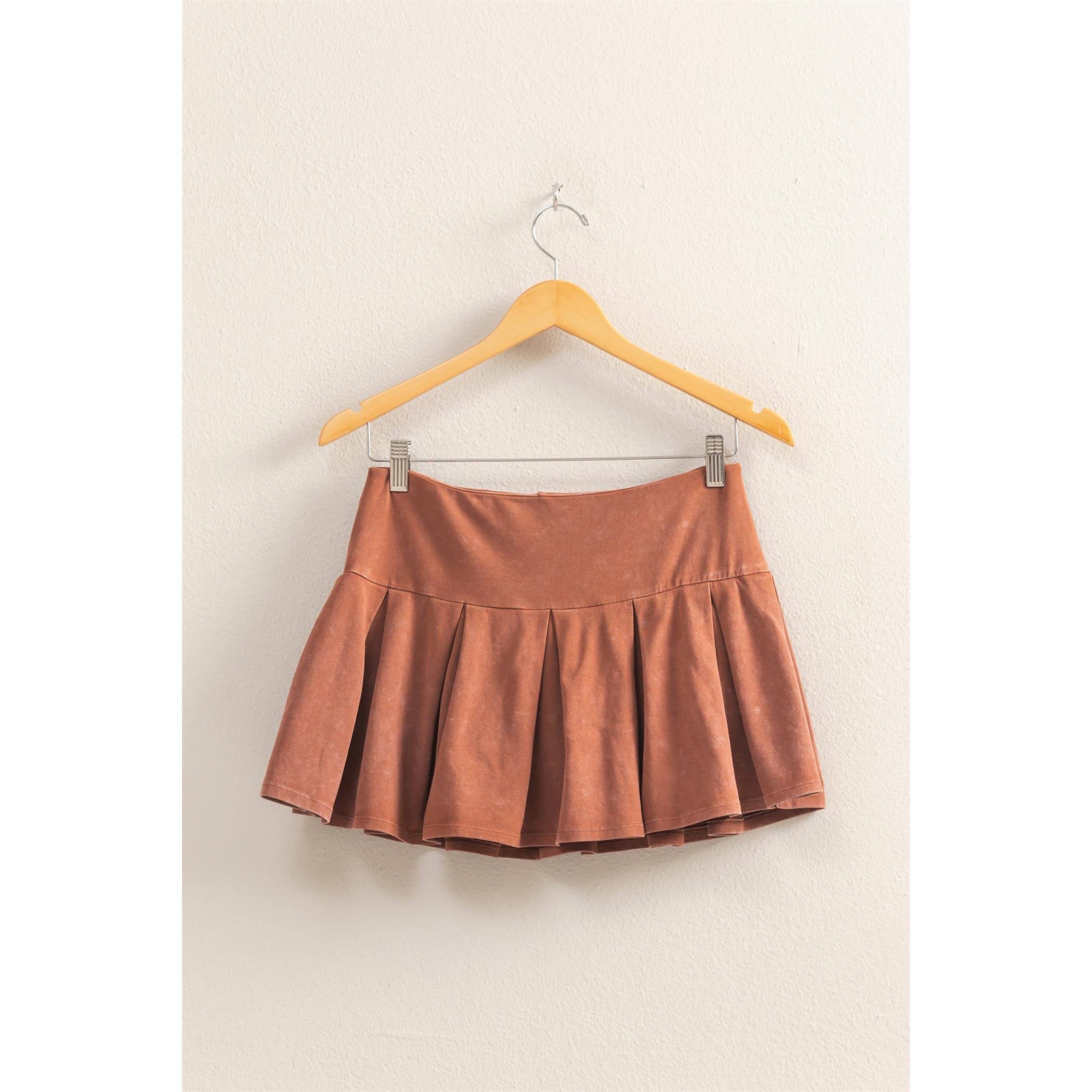 Mid Rise Pleated Mini Skort: DUSTY INDIGO / S-M-L(2-2-2)