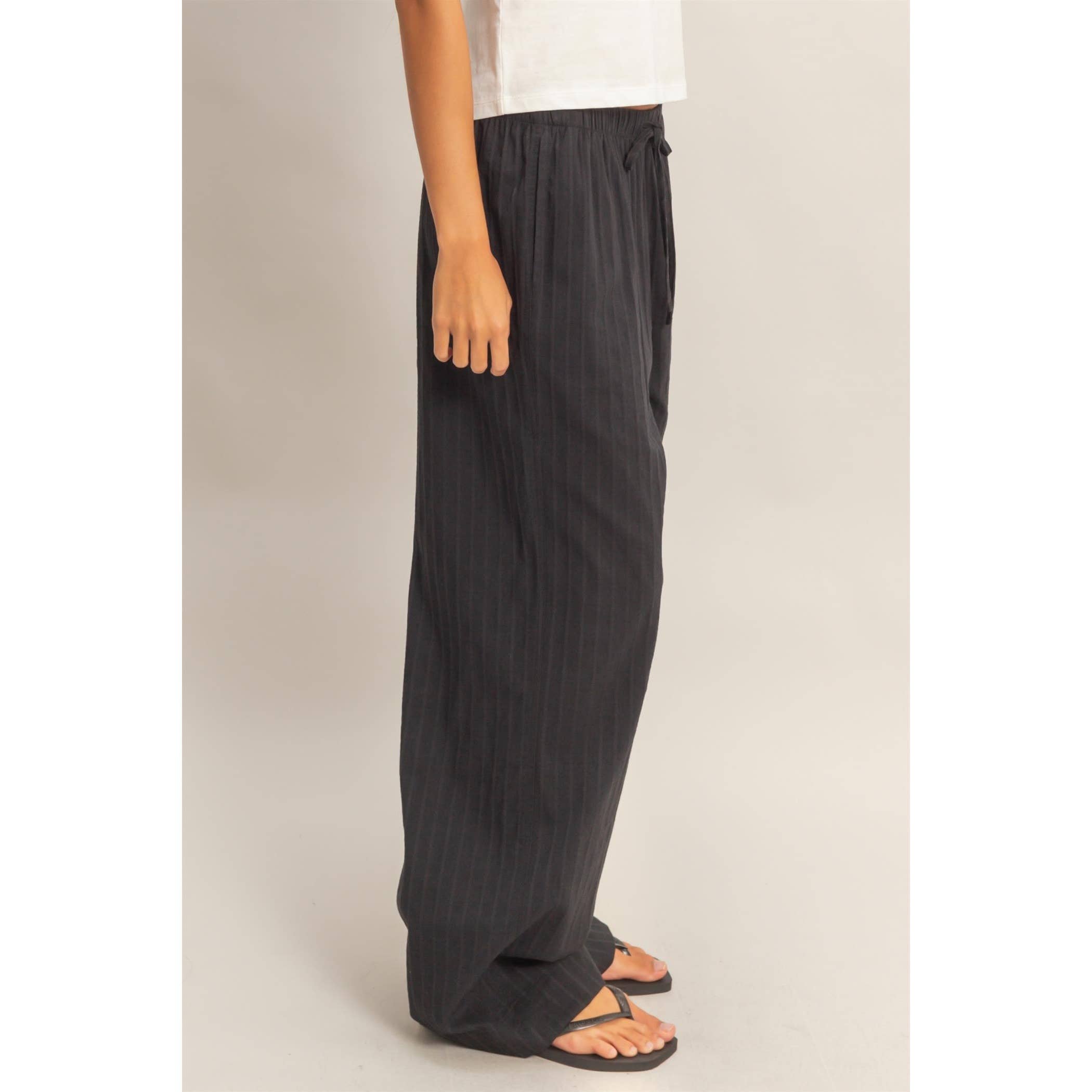 Pinstriped Jacquard Drawstring Pants: NAVY / S-M-L(2-2-2)
