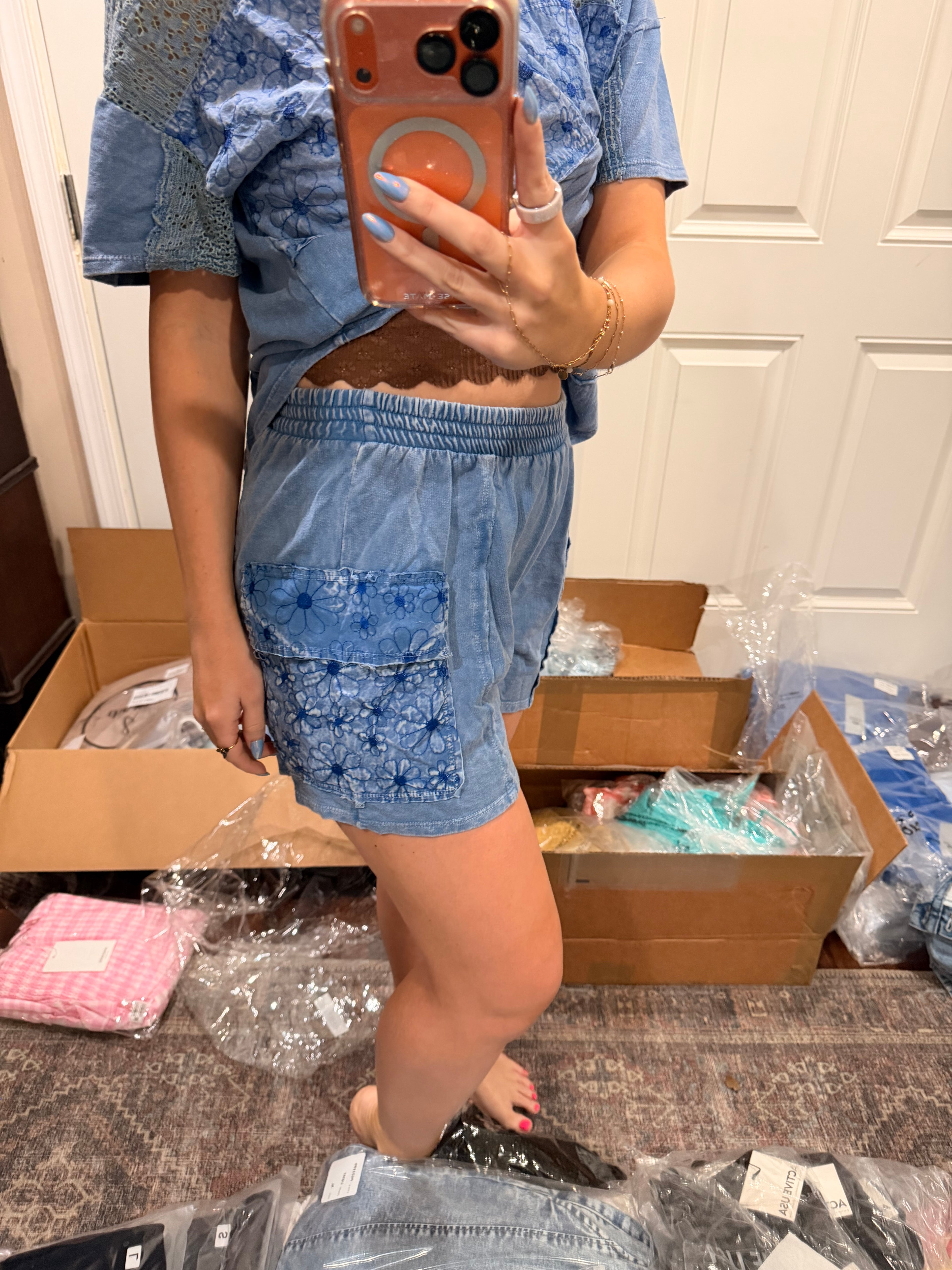 Blue Daisy Cargo Shorts