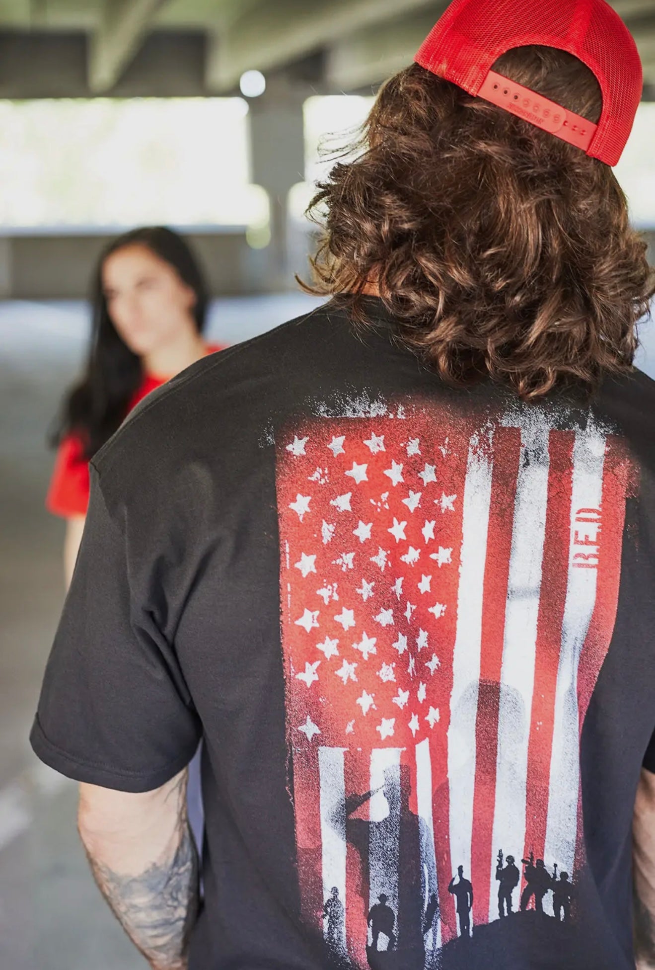Blackout patriot RED flag tee