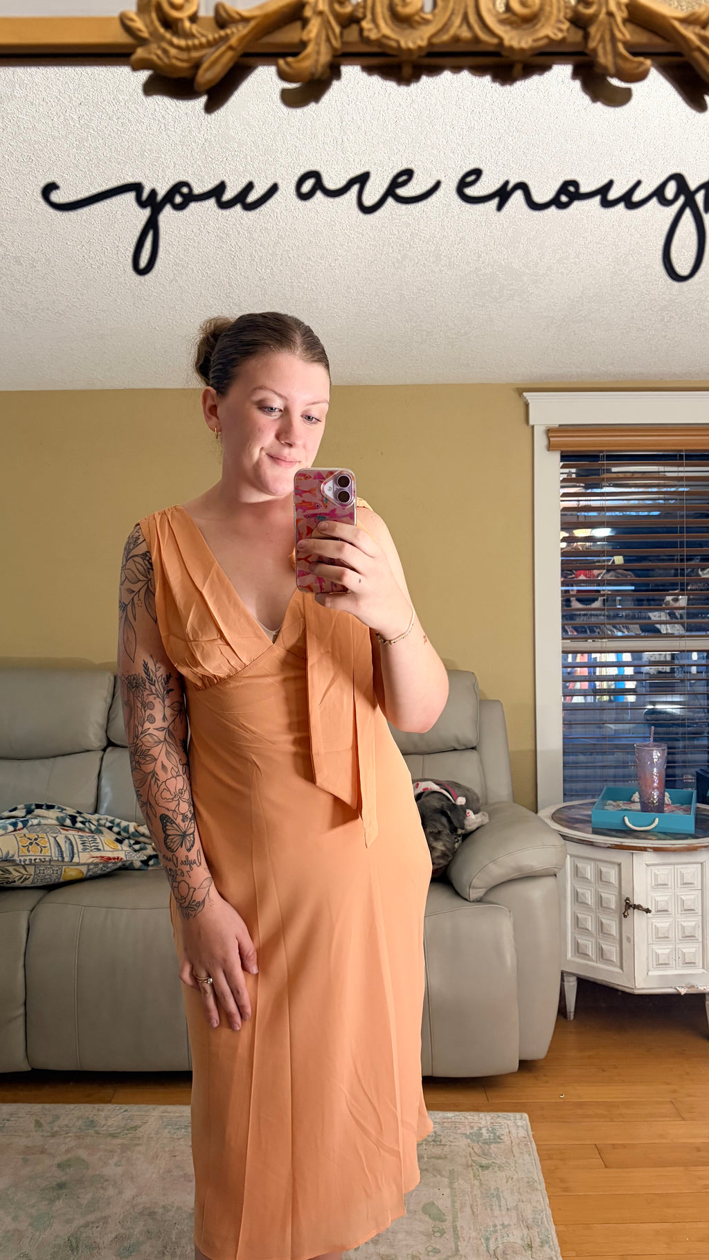 Peach Tie Shoulder Dress