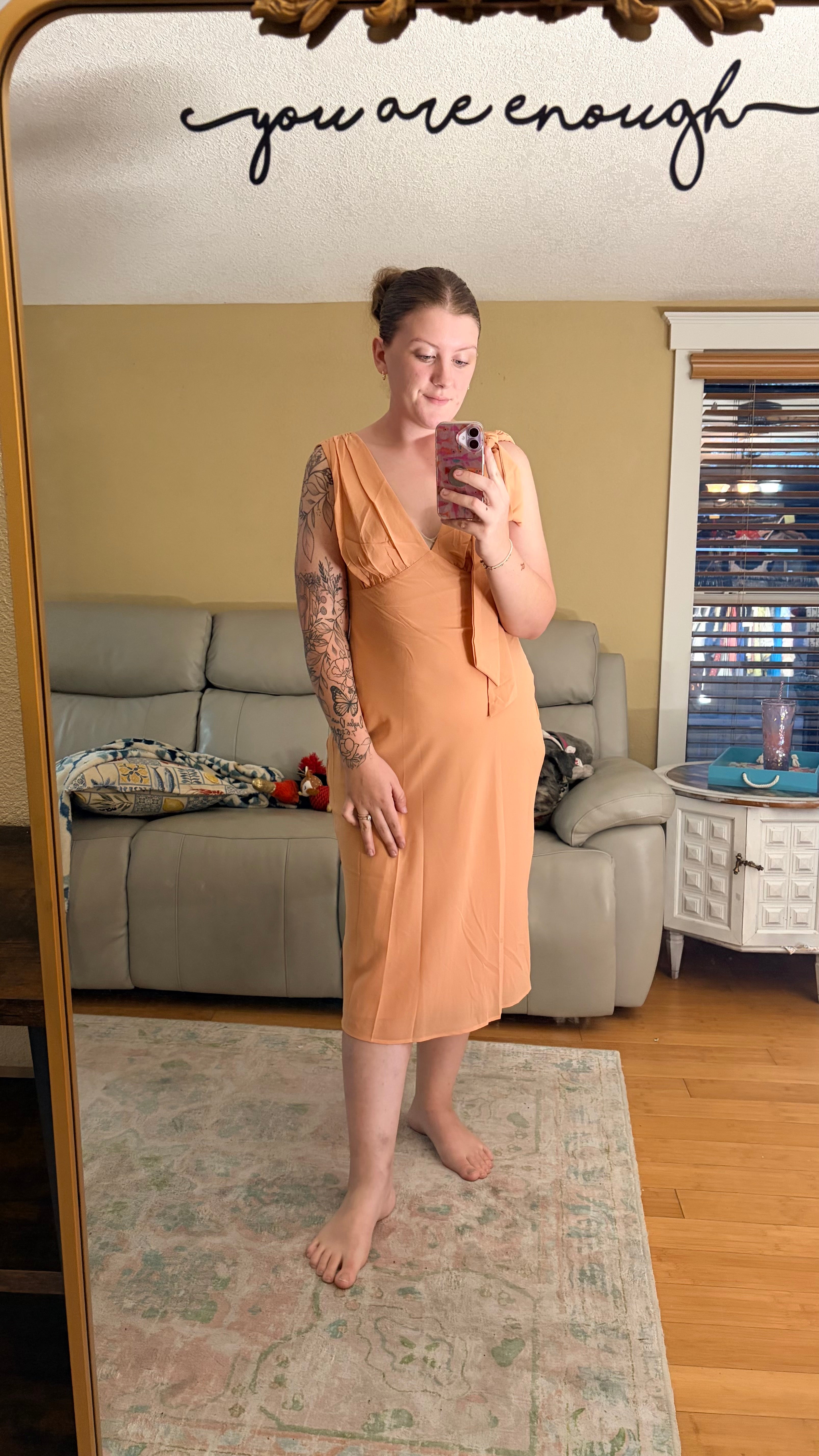 Peach Tie Shoulder Dress