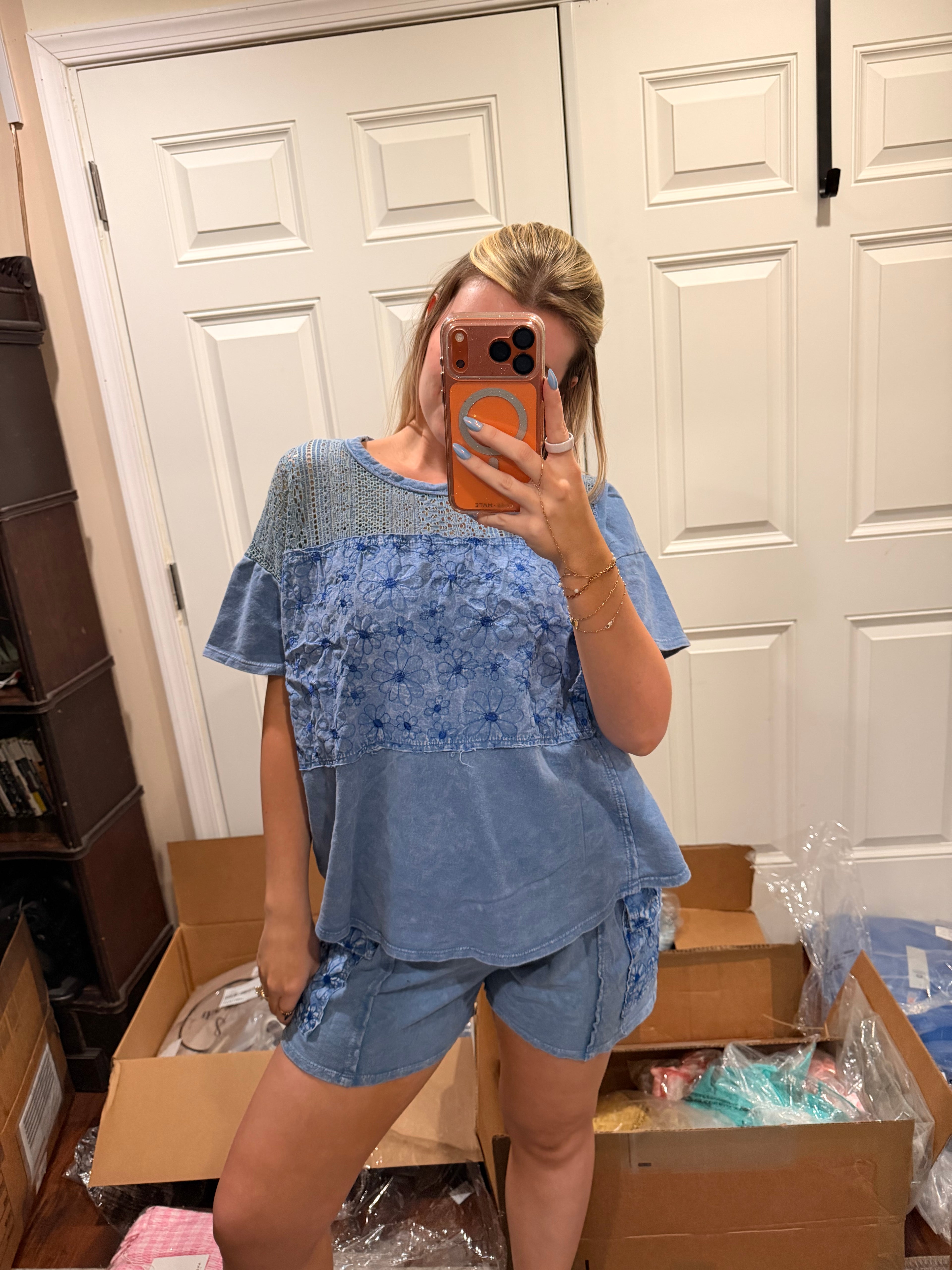 Blue Daisy Cargo Shorts