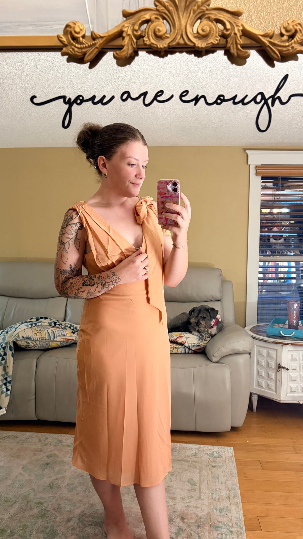 Peach Tie Shoulder Dress