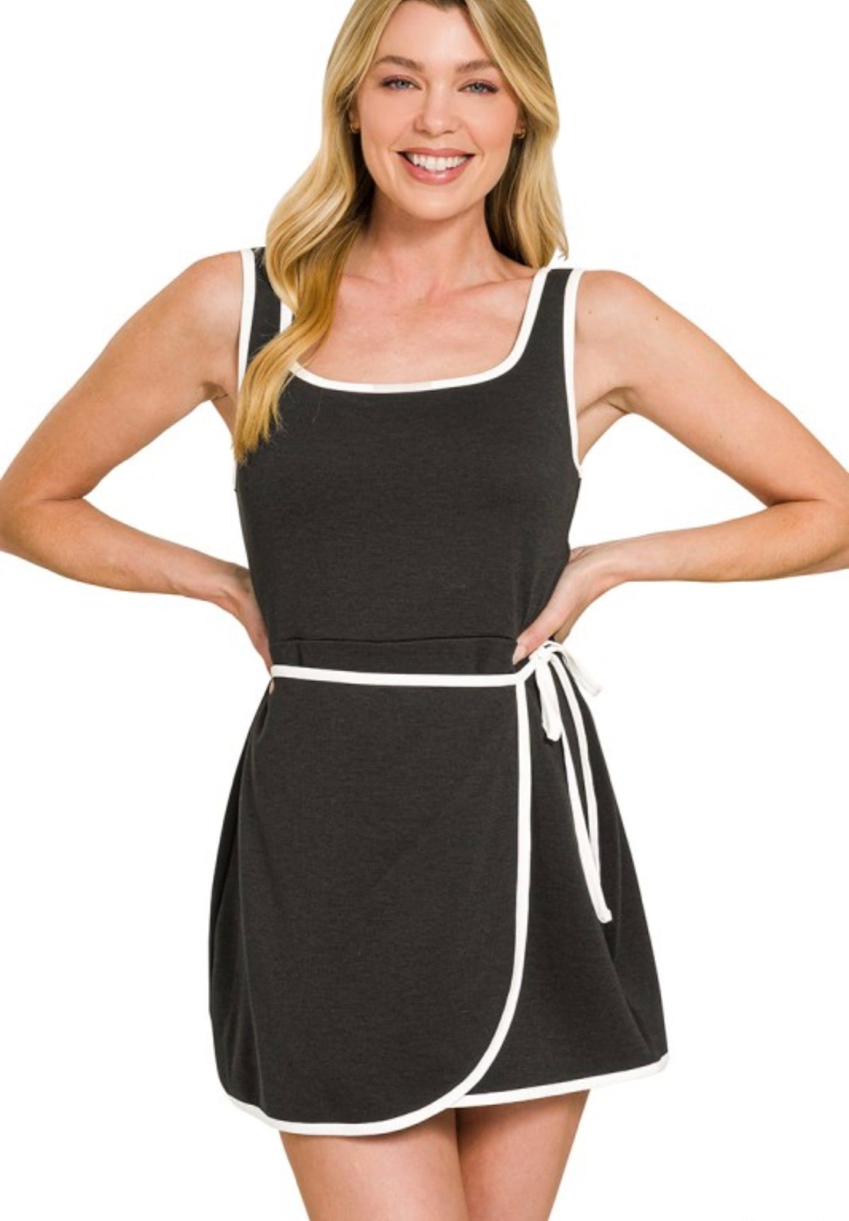 Zenana Scuba Romper Dress- Black