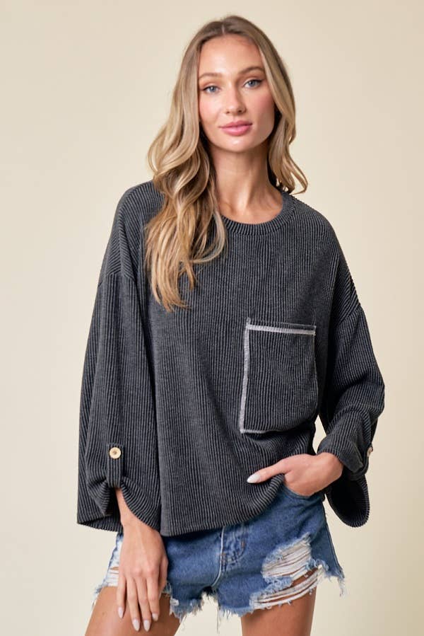 LMT4101-Celine Long Sleeve Top: LIGHT BLUE /