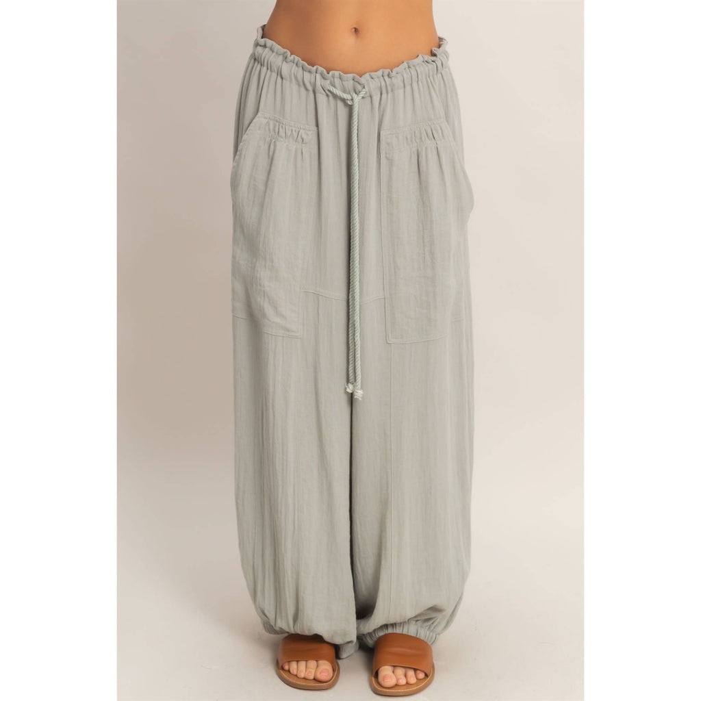 Elastic Hem Drawstring Pants: DUSTY SAGE / S-M-L(2-2-2)