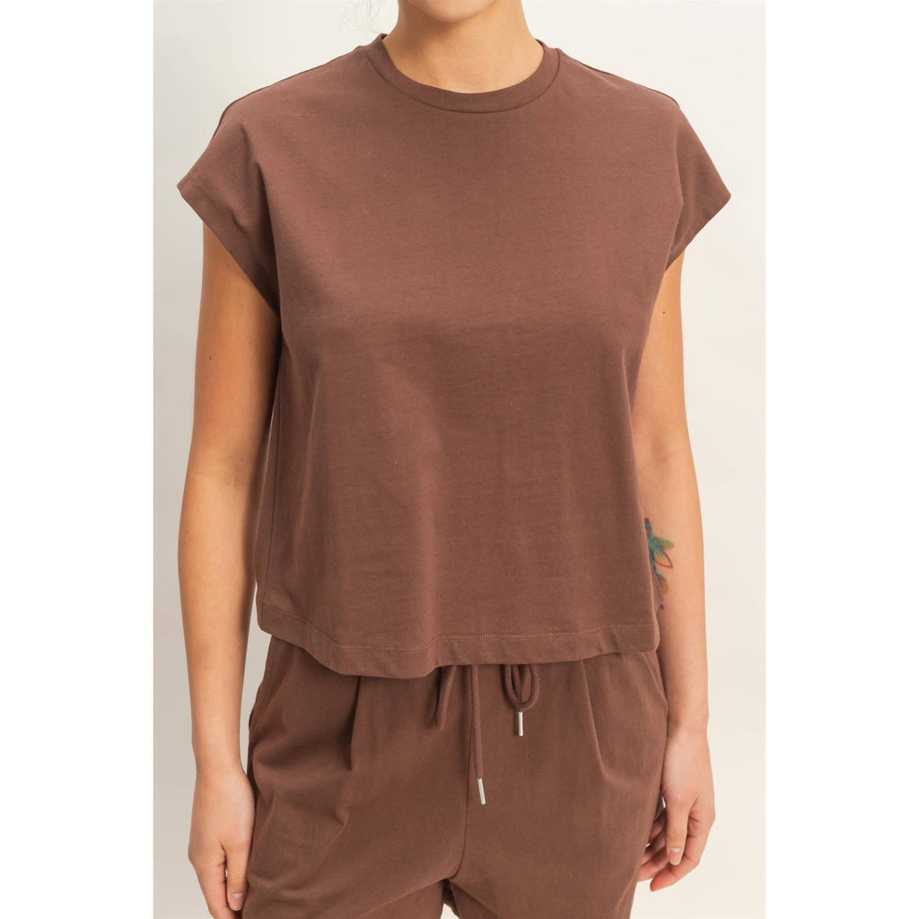 Cap Sleeve Boxy Top And Shorts Set: SAGE GREEN / S-M-L(2-2-2)