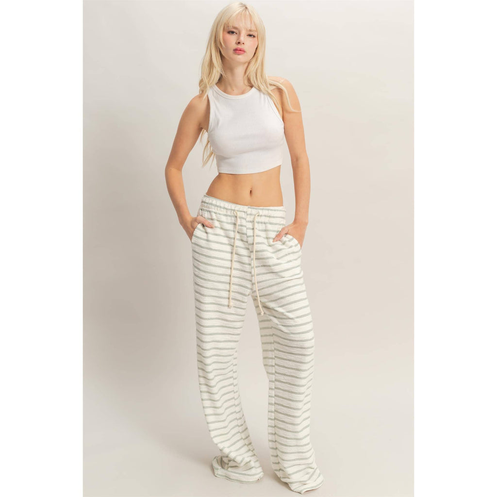 Striped Loop Terry Wide-Leg Pants: BLACK / S-M-L(2-2-2)