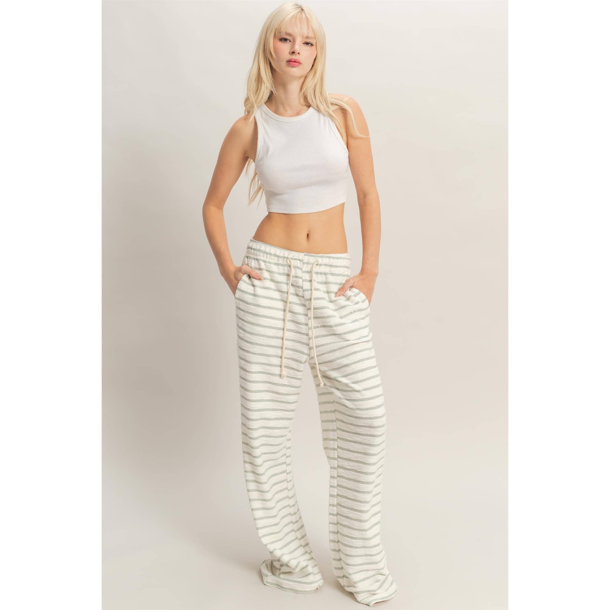 Striped Loop Terry Wide-Leg Pants: BLACK / S-M-L(2-2-2)