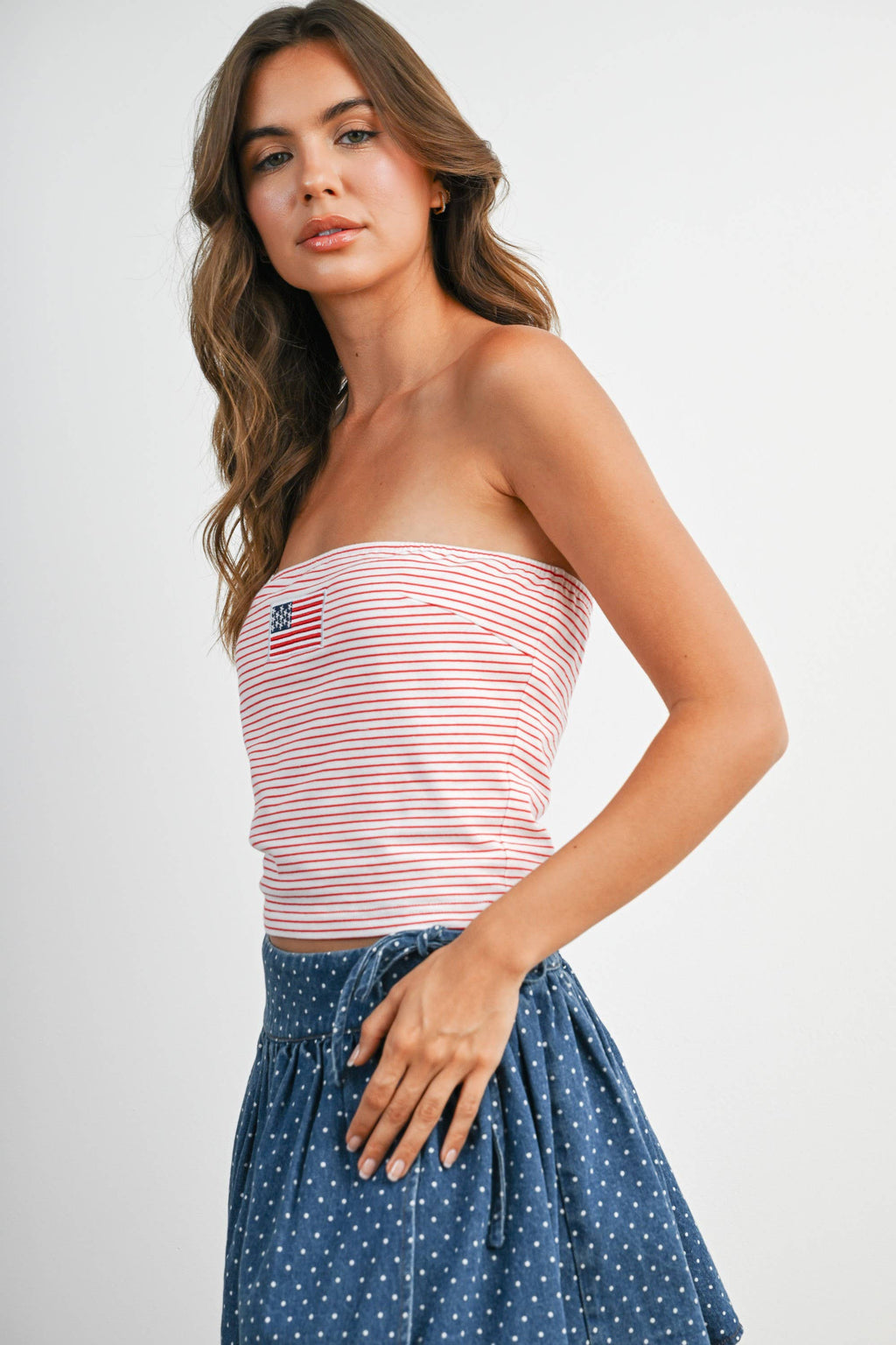 Stars and Stripes Tube Top - BMT7755: IVORY / YELLOW / S