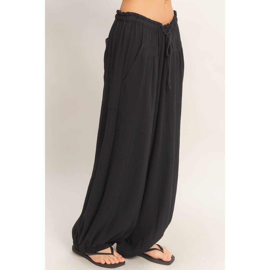 Elastic Hem Drawstring Pants: DUSTY SAGE / S-M-L(2-2-2)