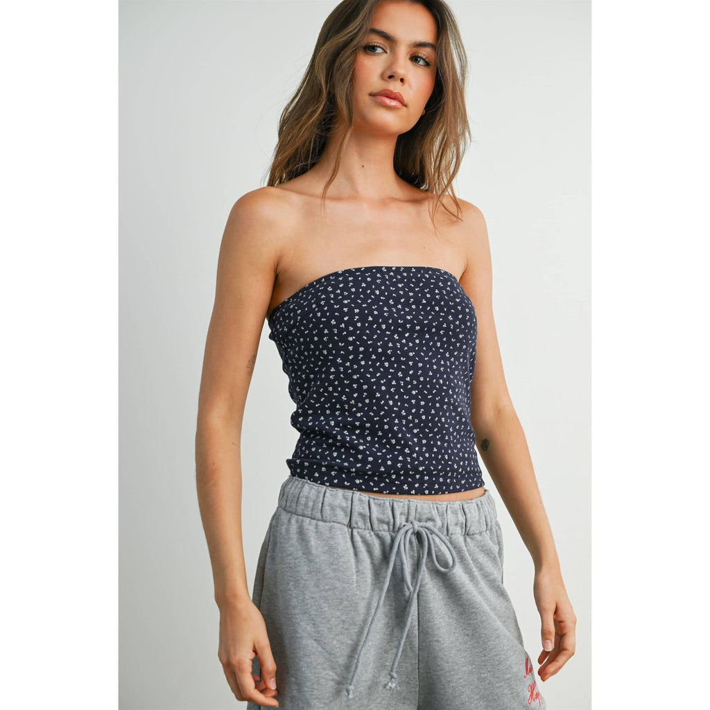 Floral Print Sleeveless Tube Top - BMT7942: NAVY MULTI / M