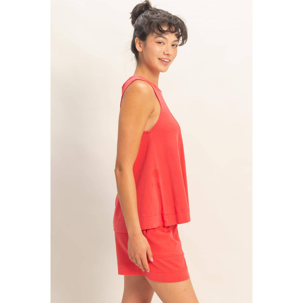 Sleeveless Round Neck Top & Shorts Set: DUSTY PURPLE / S-M-L(2-2-2)