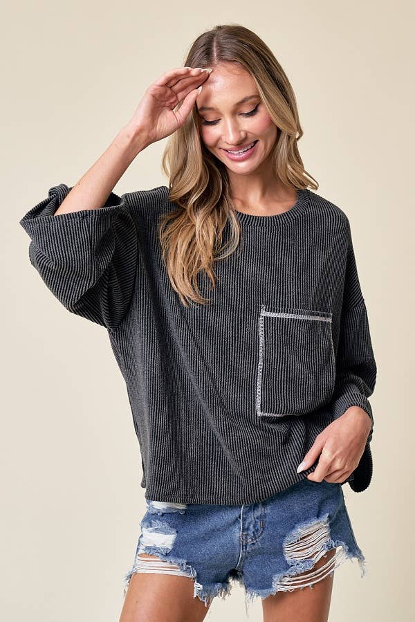 LMT4101-Celine Long Sleeve Top: LIGHT BLUE /