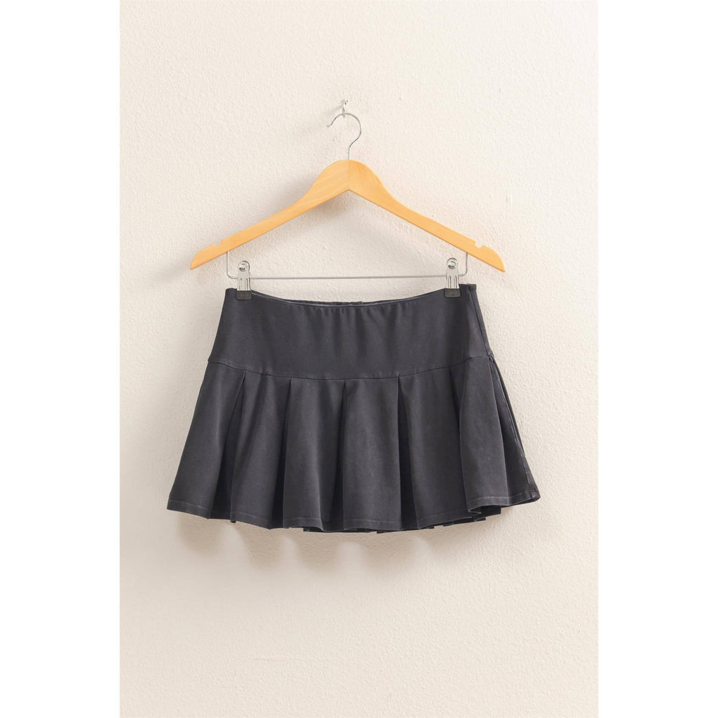Mid Rise Pleated Mini Skort: DUSTY INDIGO / S-M-L(2-2-2)