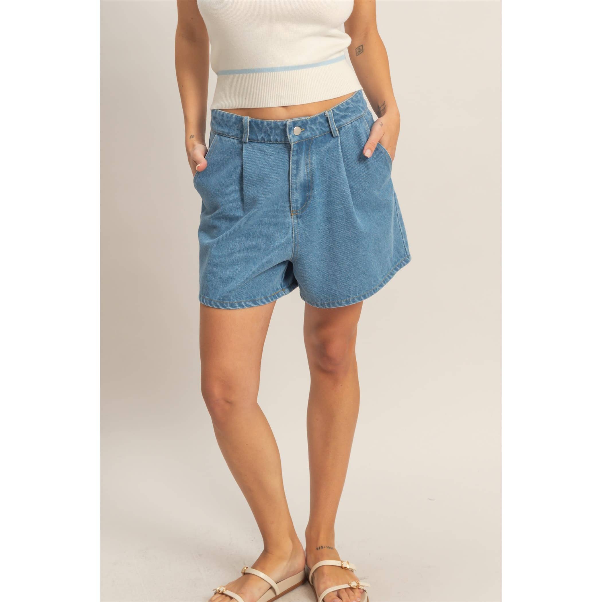 Enzyme Wash Denim Shorts: L.BLUE / S-M-L(2-2-2)