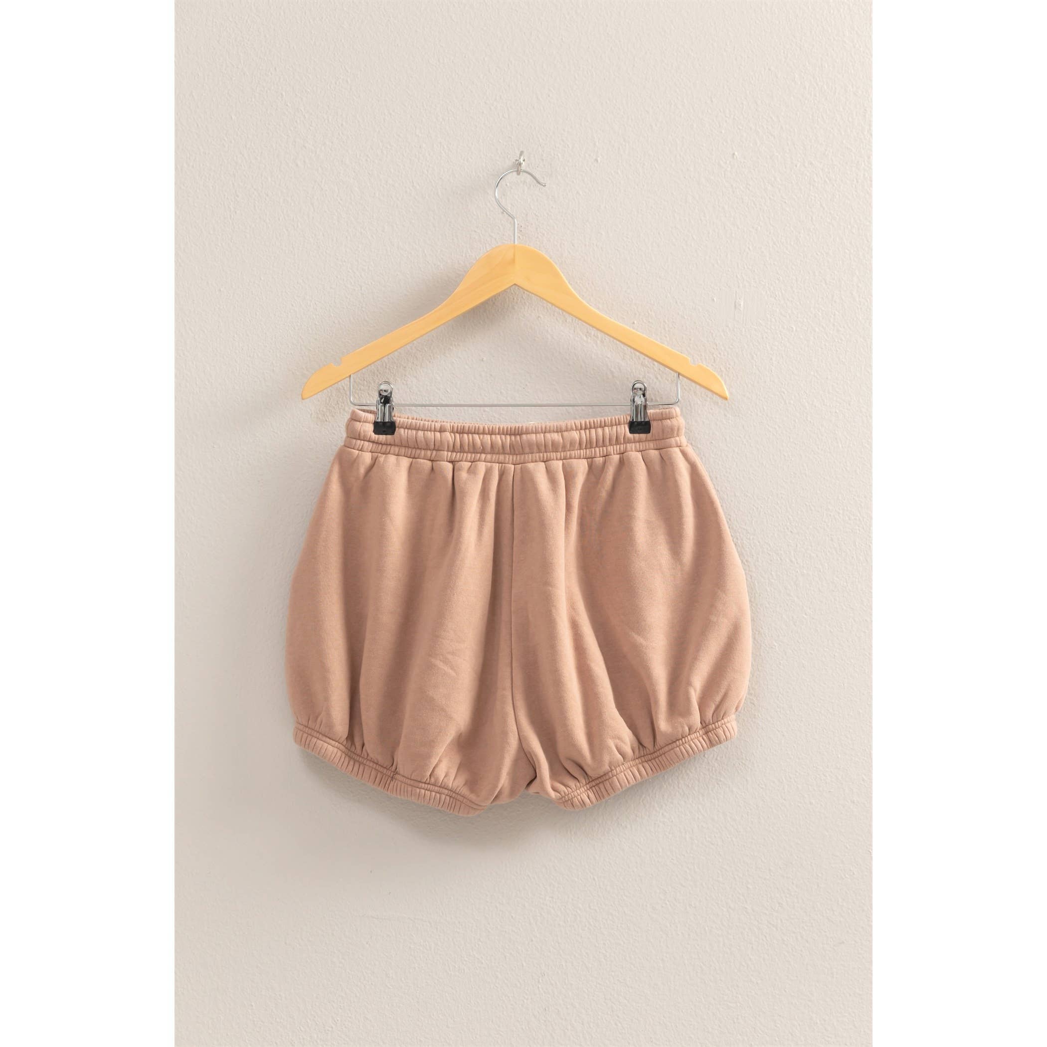 Drawstring Waist Bubbled Hem Shorts: SUNFLOWER / S-M-L(2-2-2)