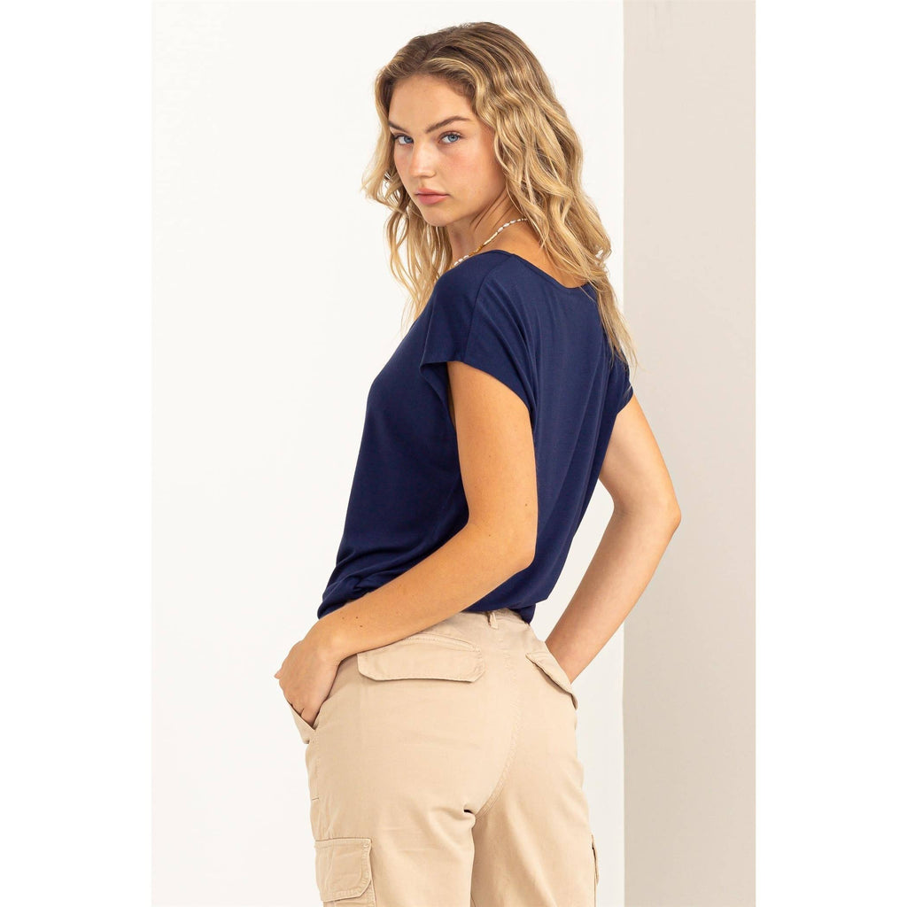 Scoop Neck Short Sleeves Top: PALE OLIVE / S-M-L(2-2-2)