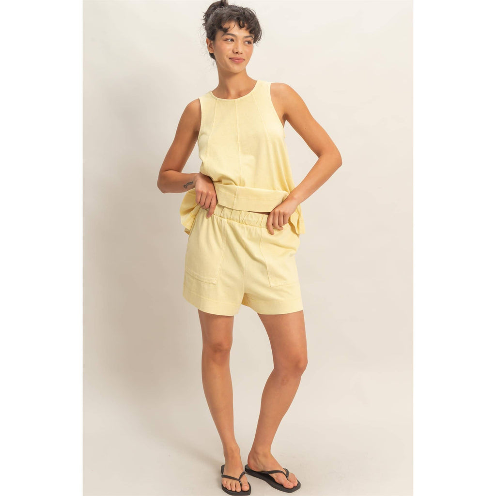 Sleeveless Round Neck Top & Shorts Set: DUSTY PURPLE / S-M-L(2-2-2)