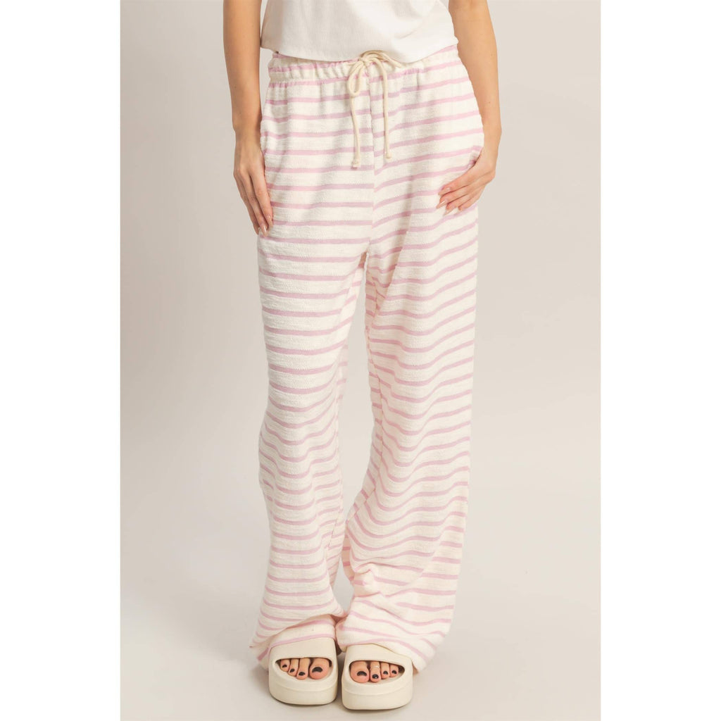 Striped Loop Terry Wide-Leg Pants: BLACK / S-M-L(2-2-2)