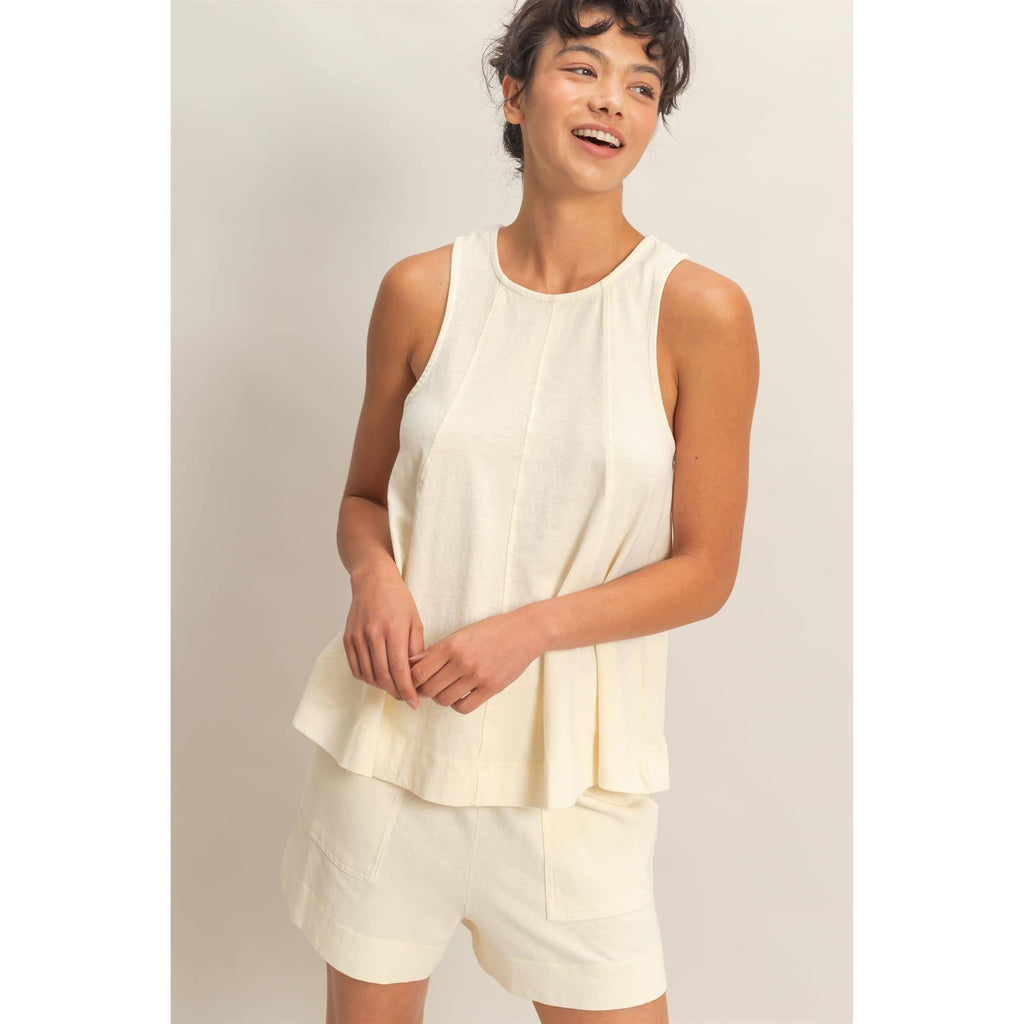 Sleeveless Round Neck Top & Shorts Set: DUSTY PURPLE / S-M-L(2-2-2)