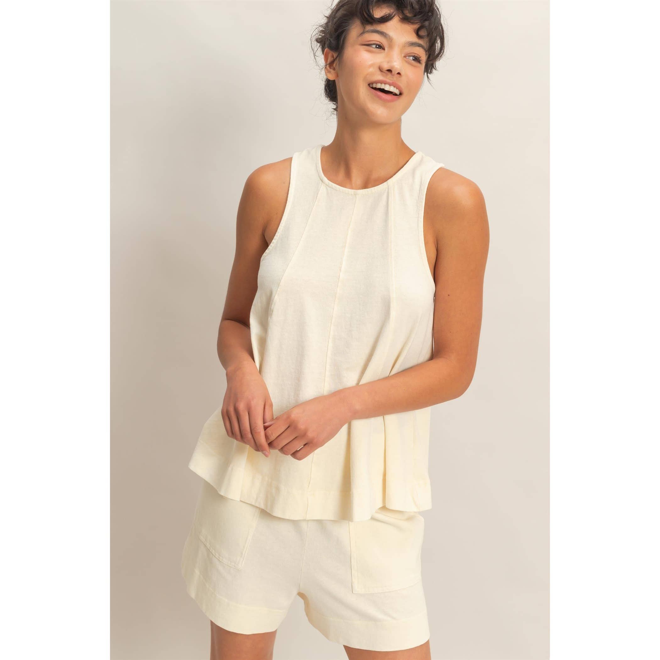 Sleeveless Round Neck Top & Shorts Set: DUSTY PURPLE / S-M-L(2-2-2)