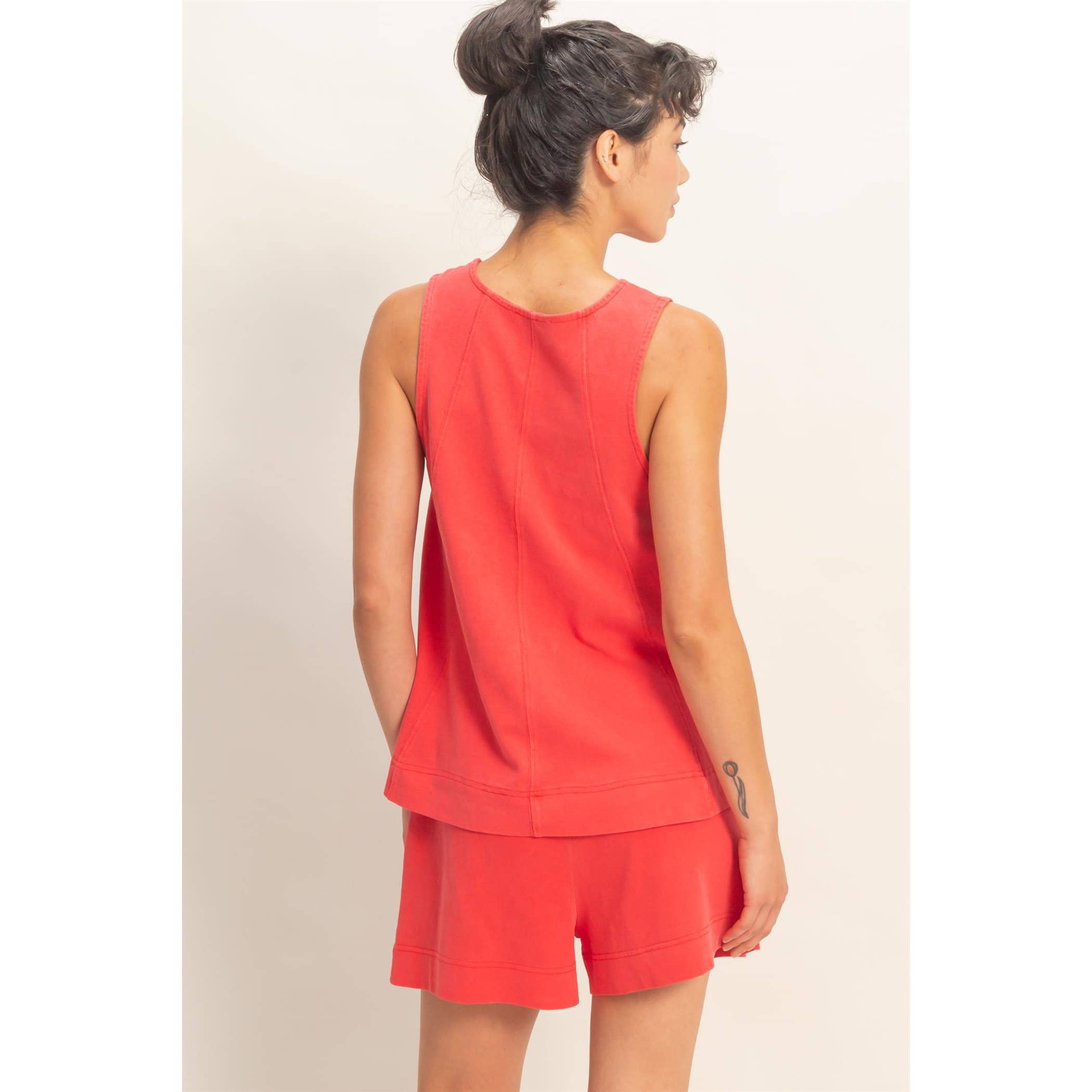 Sleeveless Round Neck Top & Shorts Set: DUSTY PURPLE / S-M-L(2-2-2)