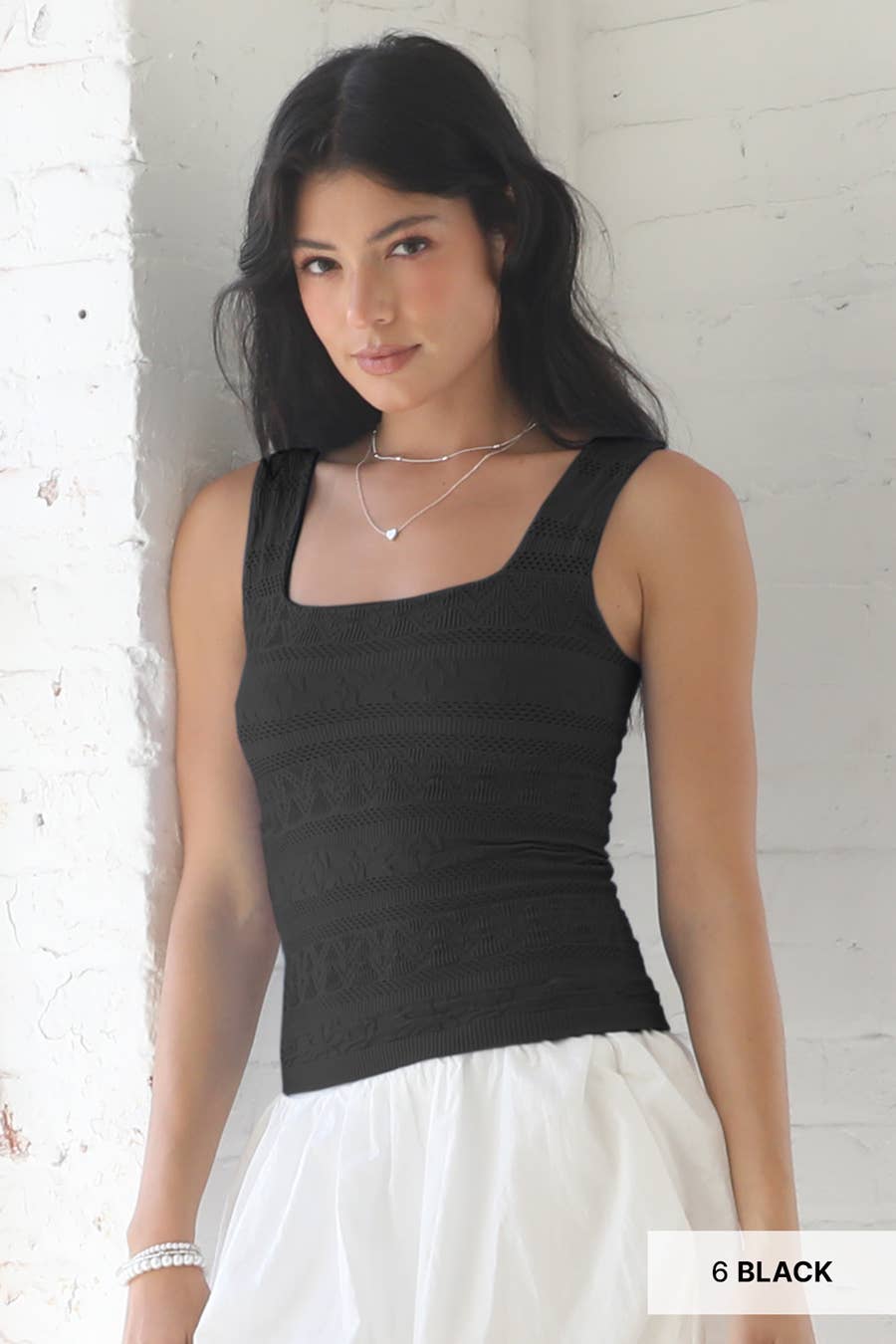 Lace Textured Square Tank Top: 2259 Marina