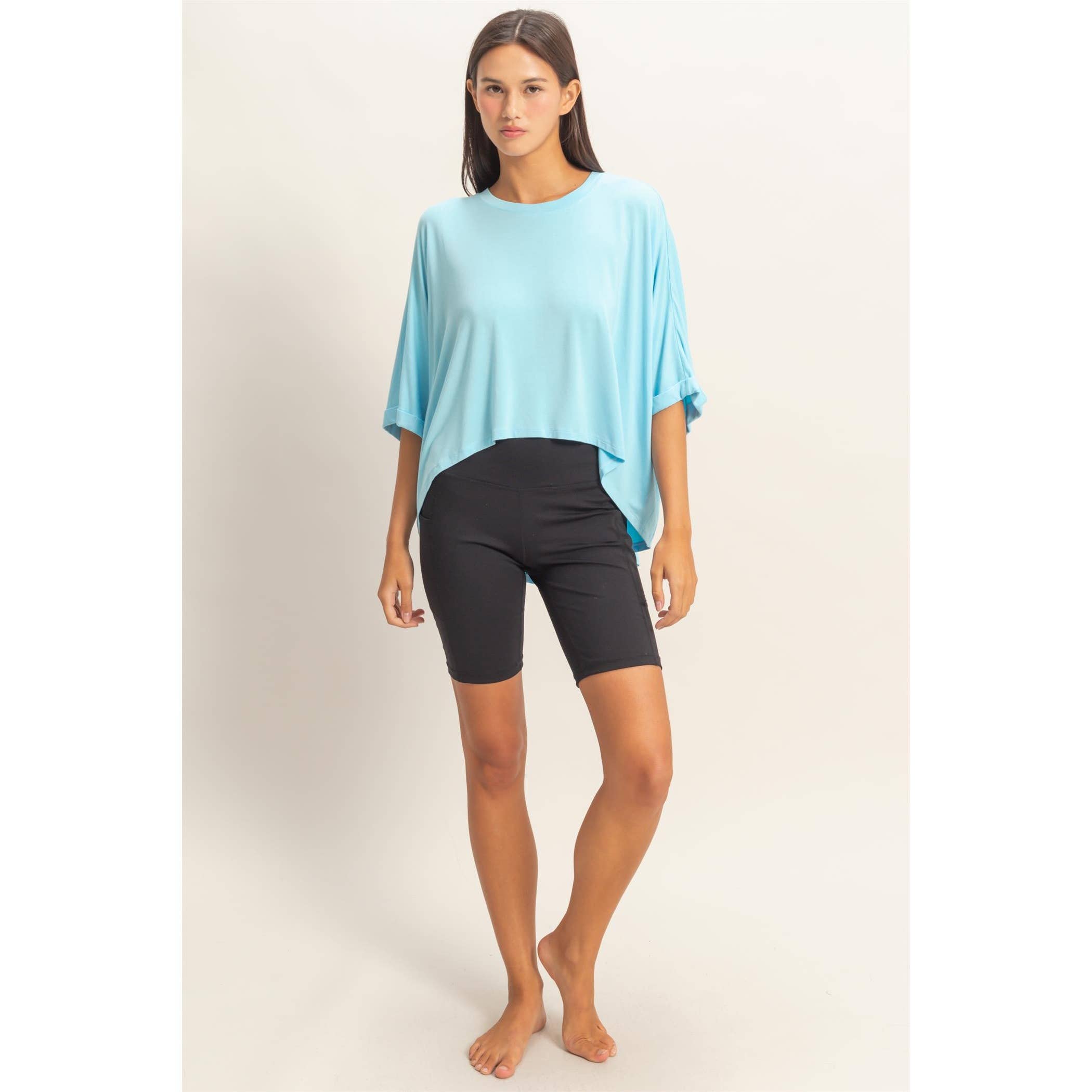 Relaxed High-Low Batwing Sleeve Top: BLACK / S-M-L(2-2-2)