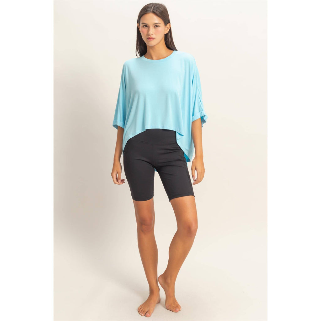 Relaxed High-Low Batwing Sleeve Top: BLUE / S-M-L(2-2-2)
