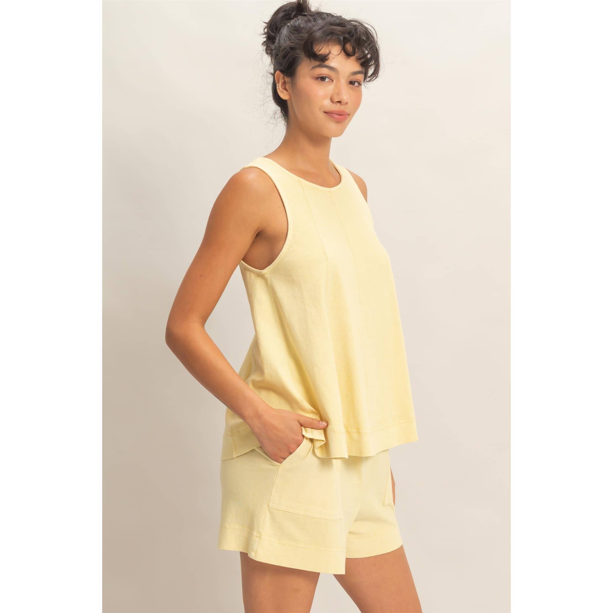 Sleeveless Round Neck Top & Shorts Set: DUSTY PURPLE / S-M-L(2-2-2)