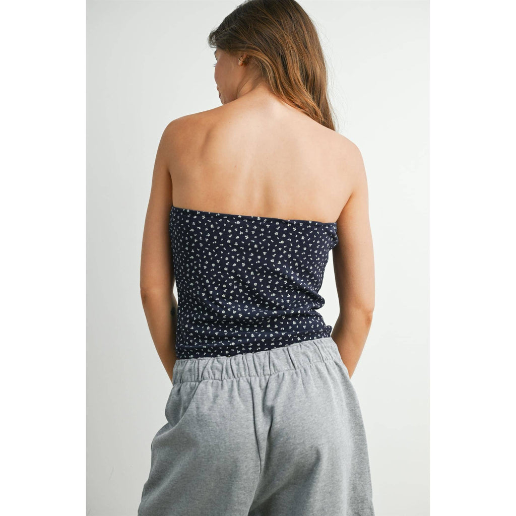 Floral Print Sleeveless Tube Top - BMT7942: NAVY MULTI / S