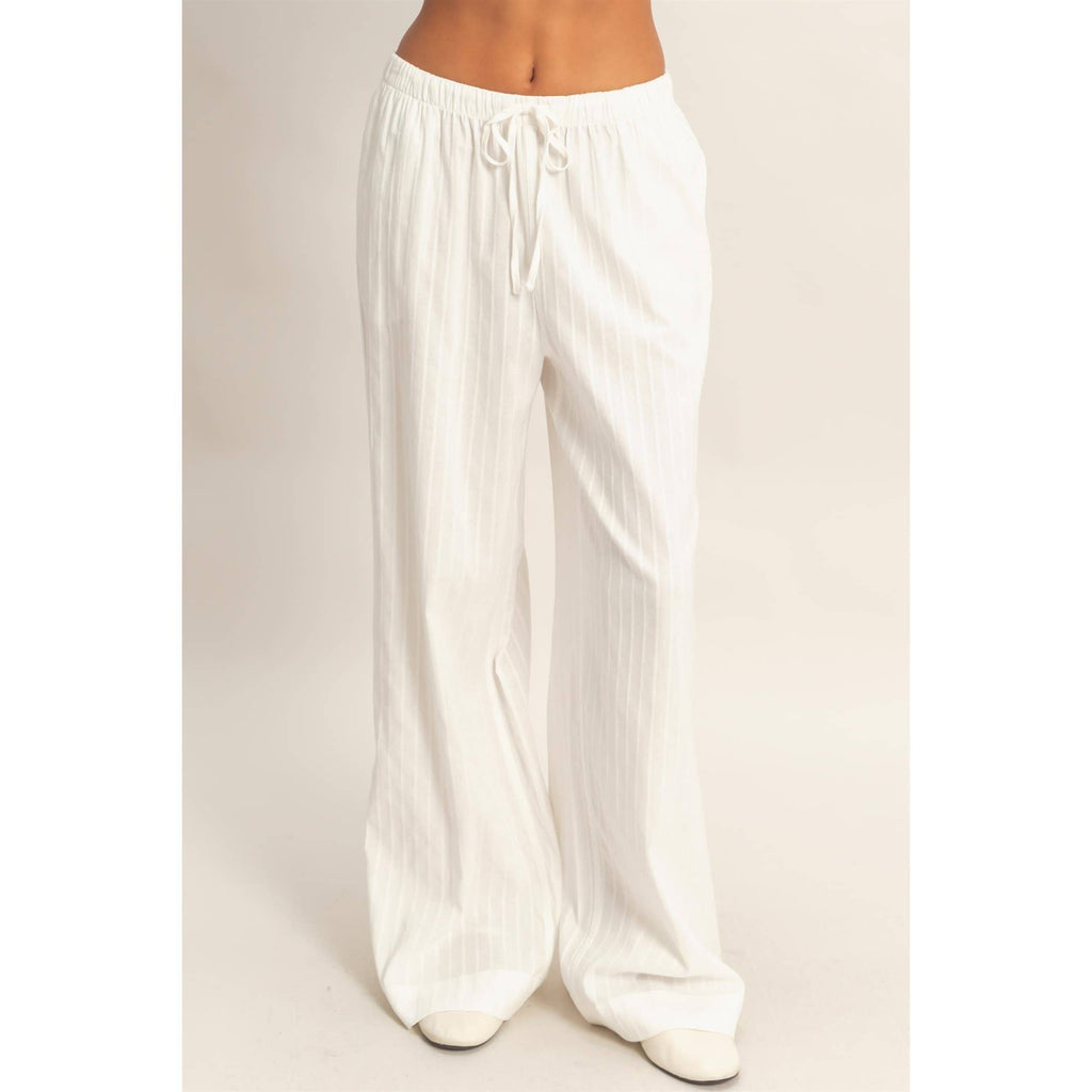 Pinstriped Jacquard Drawstring Pants: NAVY / S-M-L(2-2-2)