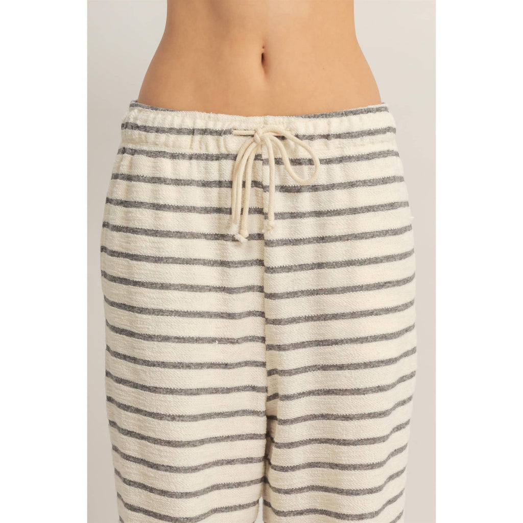 Striped Loop Terry Wide-Leg Pants: BLACK / S-M-L(2-2-2)