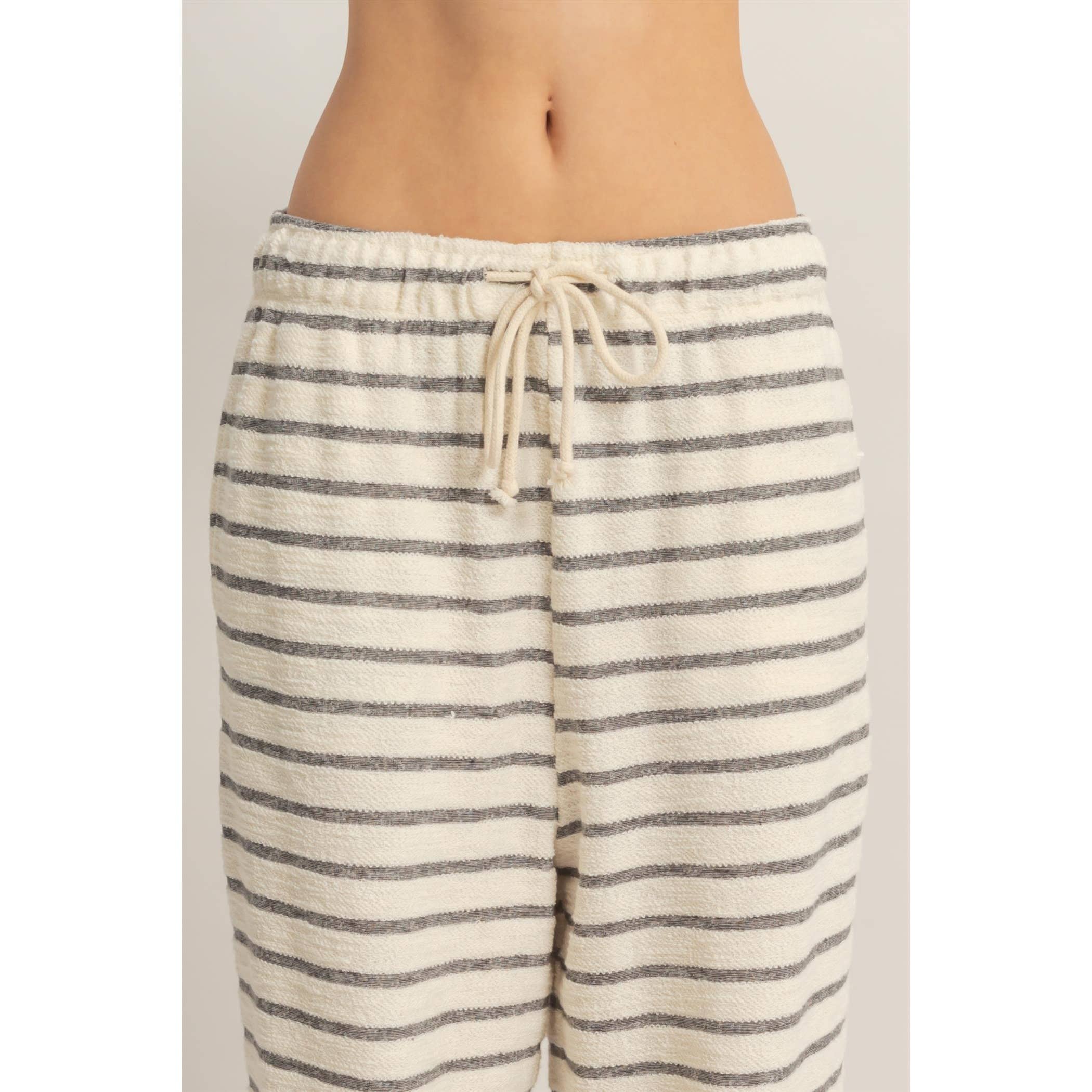 Striped Loop Terry Wide-Leg Pants: BLACK / S-M-L(2-2-2)