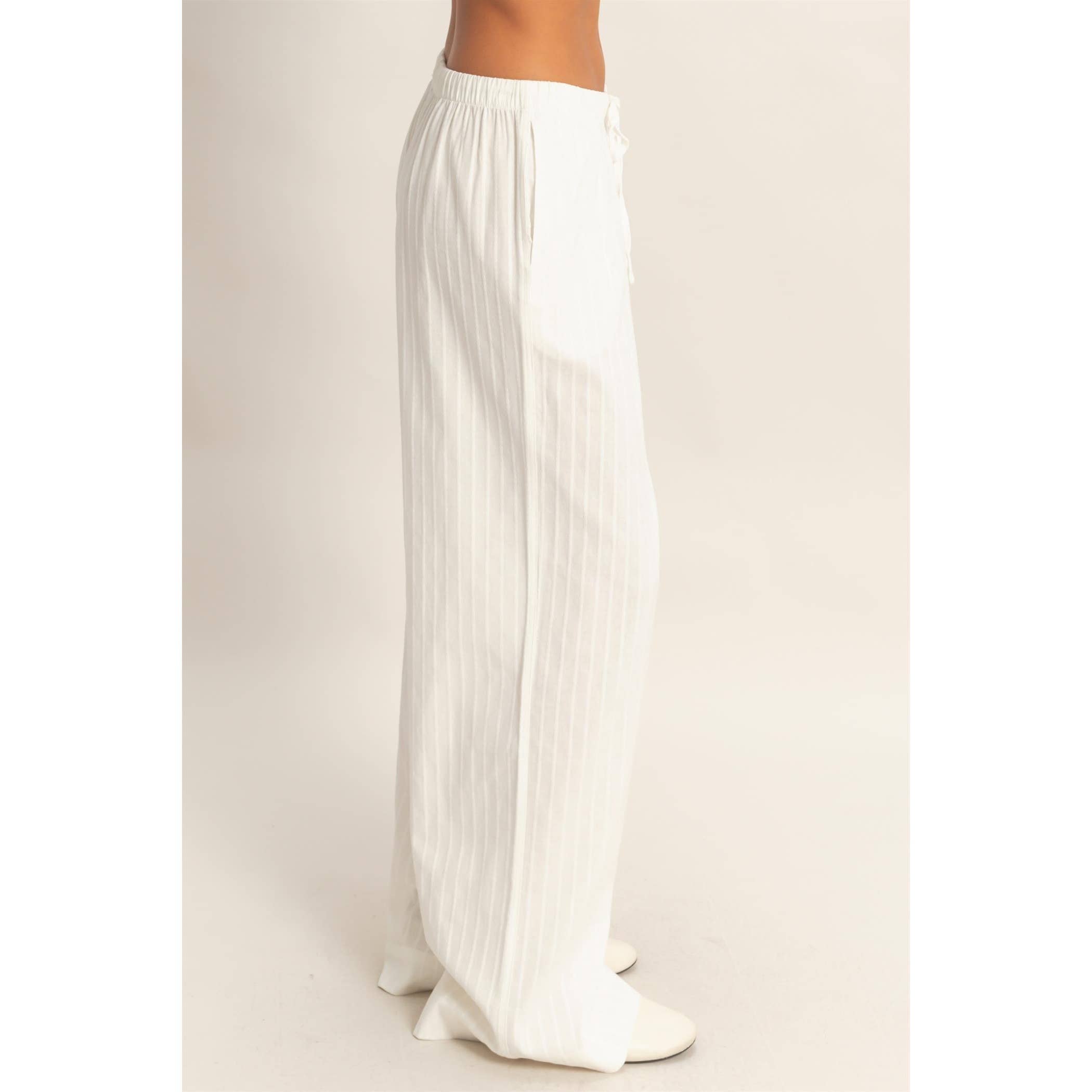 Pinstriped Jacquard Drawstring Pants: NAVY / S-M-L(2-2-2)