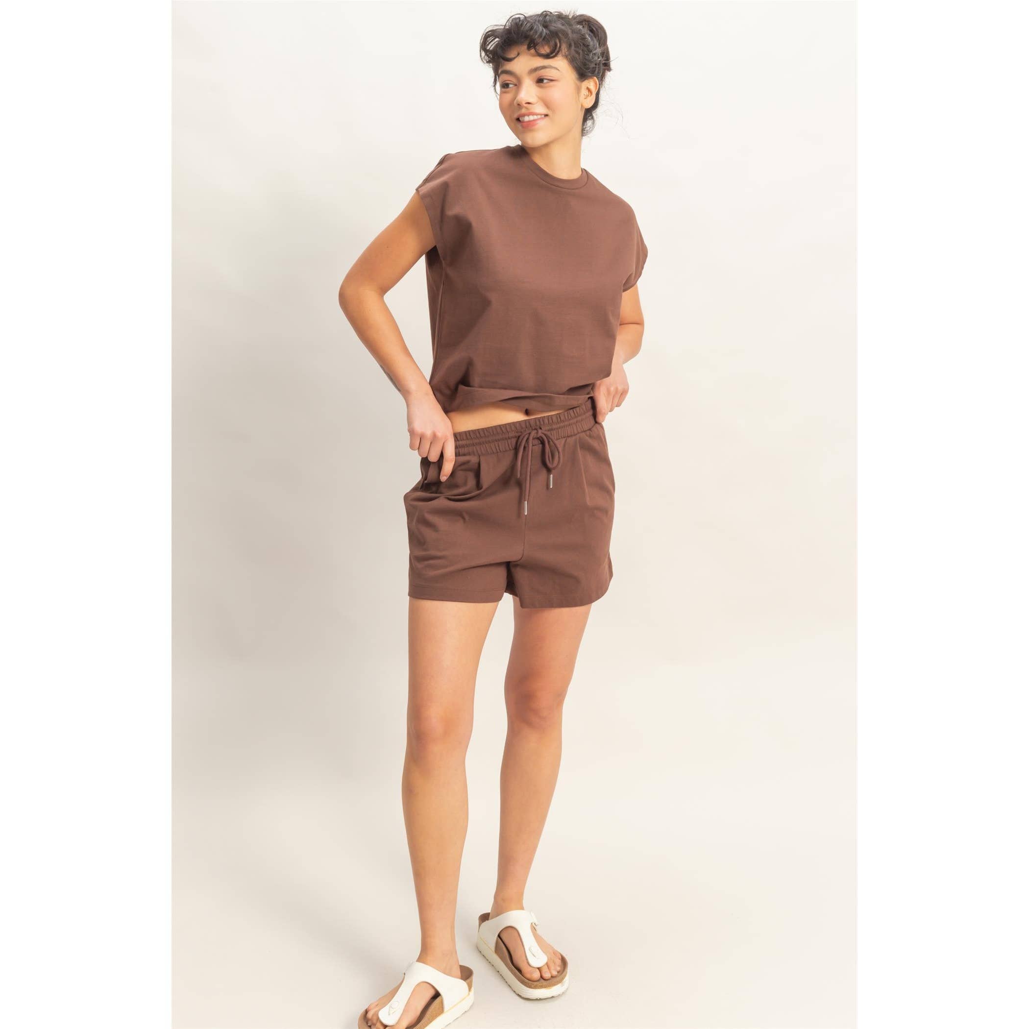 Cap Sleeve Boxy Top And Shorts Set: SAGE GREEN / S-M-L(2-2-2)