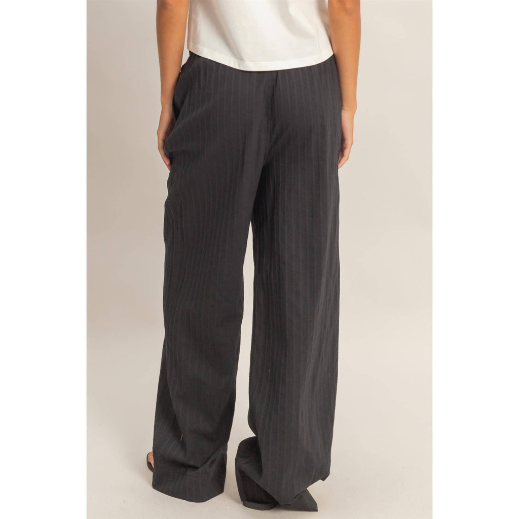 Pinstriped Jacquard Drawstring Pants: NAVY / S-M-L(2-2-2)