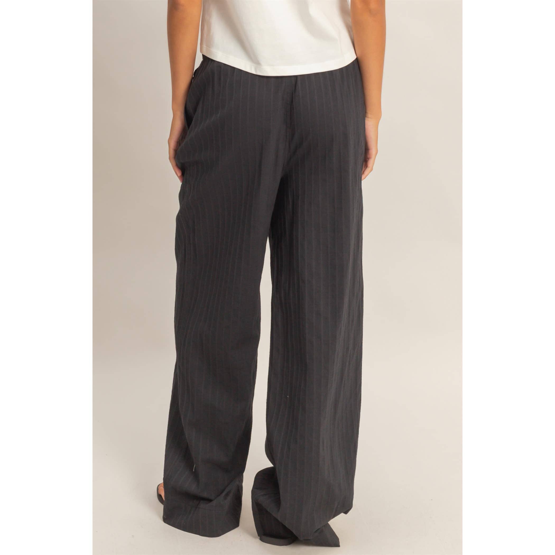 Pinstriped Jacquard Drawstring Pants: NAVY / S-M-L(2-2-2)