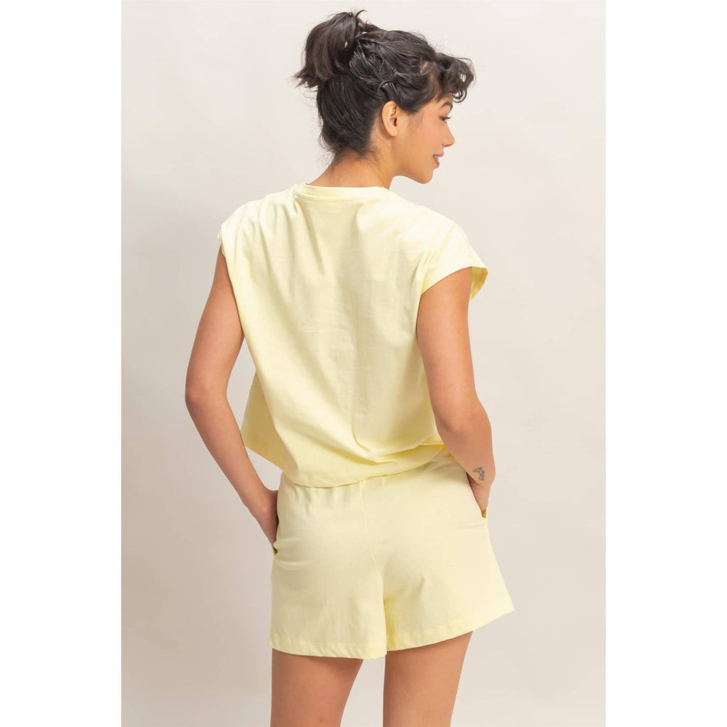 Cap Sleeve Boxy Top And Shorts Set: SAGE GREEN / S-M-L(2-2-2)