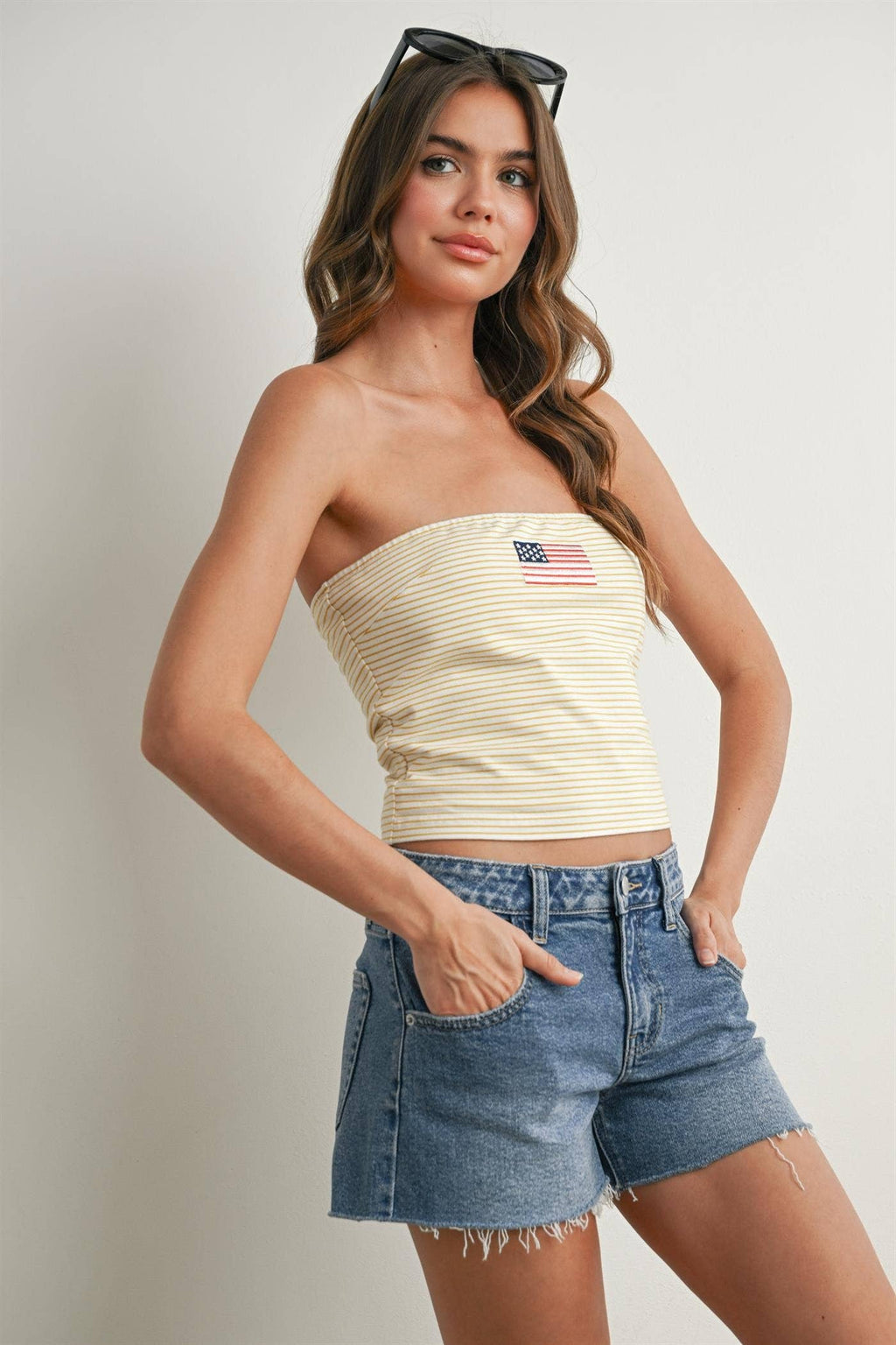 Stars and Stripes Tube Top - BMT7755: IVORY / YELLOW / S