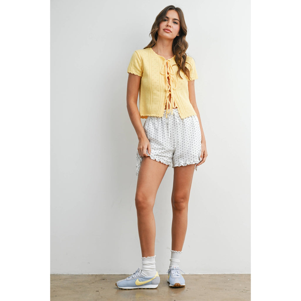 Polka Dot Ruffle Hem Tie-Side Shorts - BMP8189: IVORY / BLACK / L