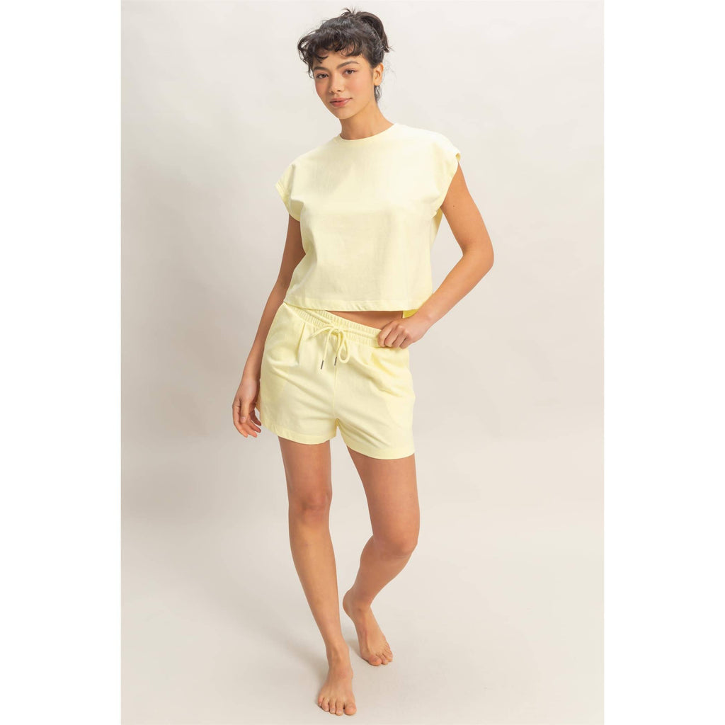 Cap Sleeve Boxy Top And Shorts Set: SAGE GREEN / S-M-L(2-2-2)