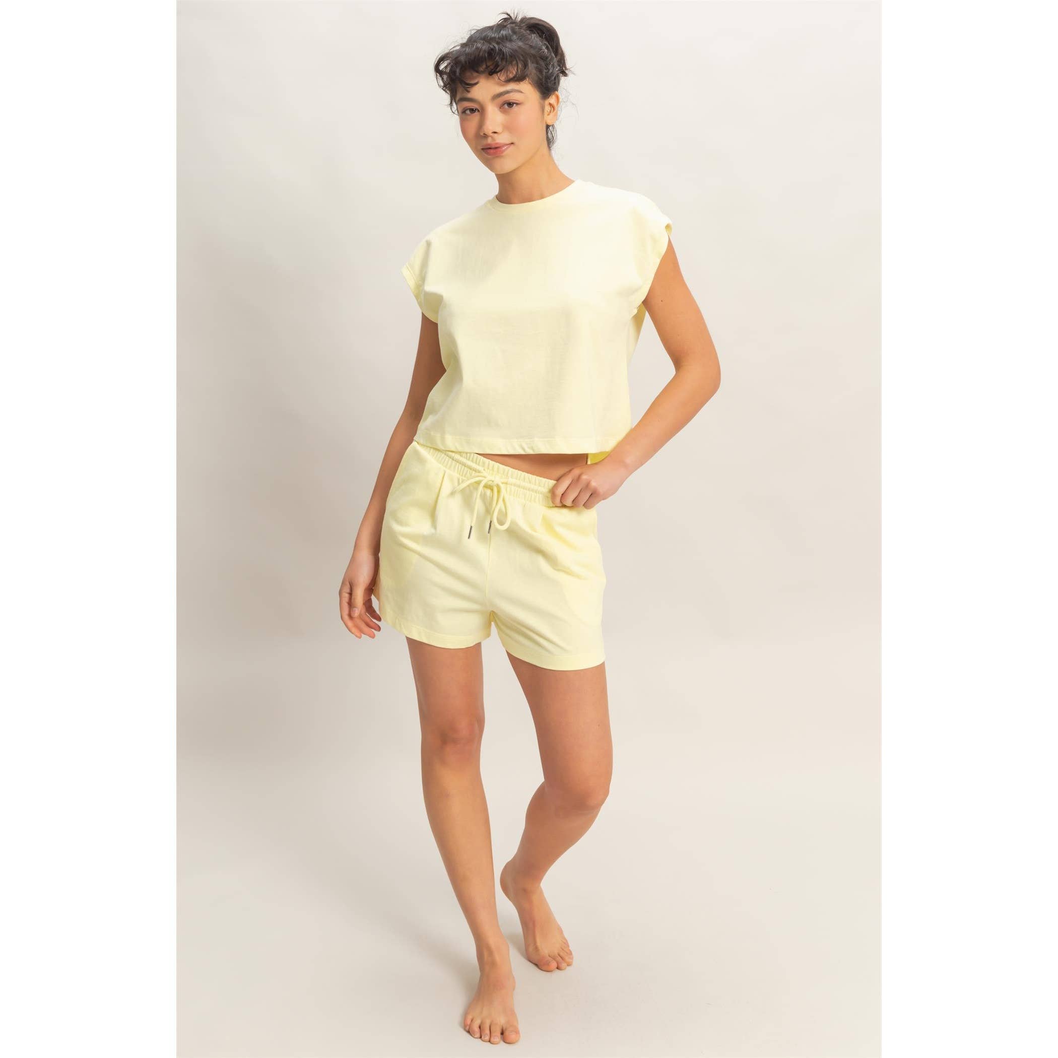 Cap Sleeve Boxy Top And Shorts Set: SAGE GREEN / S-M-L(2-2-2)