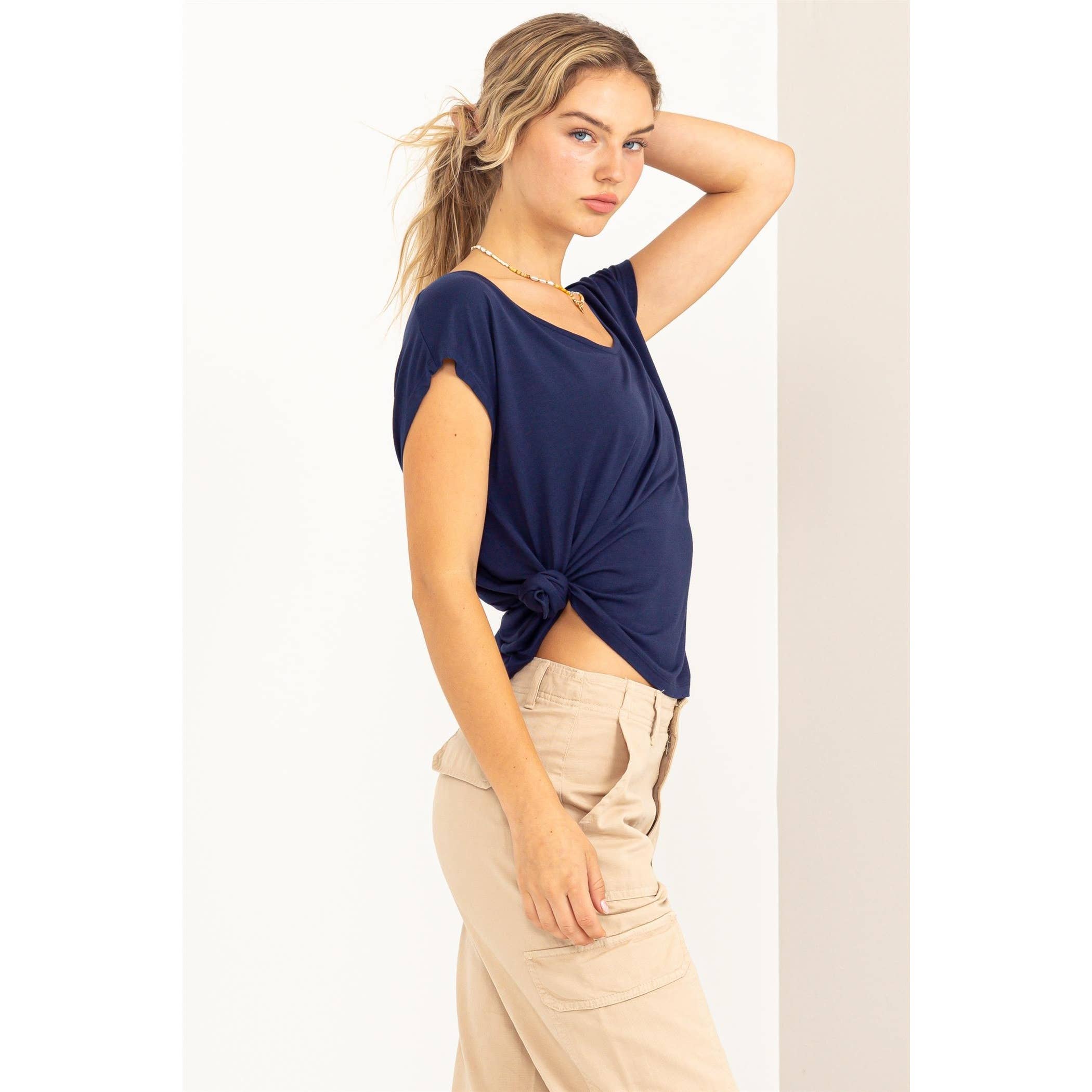 Scoop Neck Short Sleeves Top: PALE OLIVE / S-M-L(2-2-2)