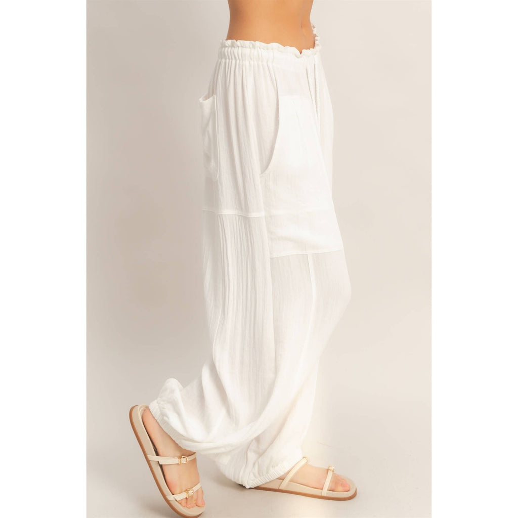 Elastic Hem Drawstring Pants: DUSTY SAGE / S-M-L(2-2-2)